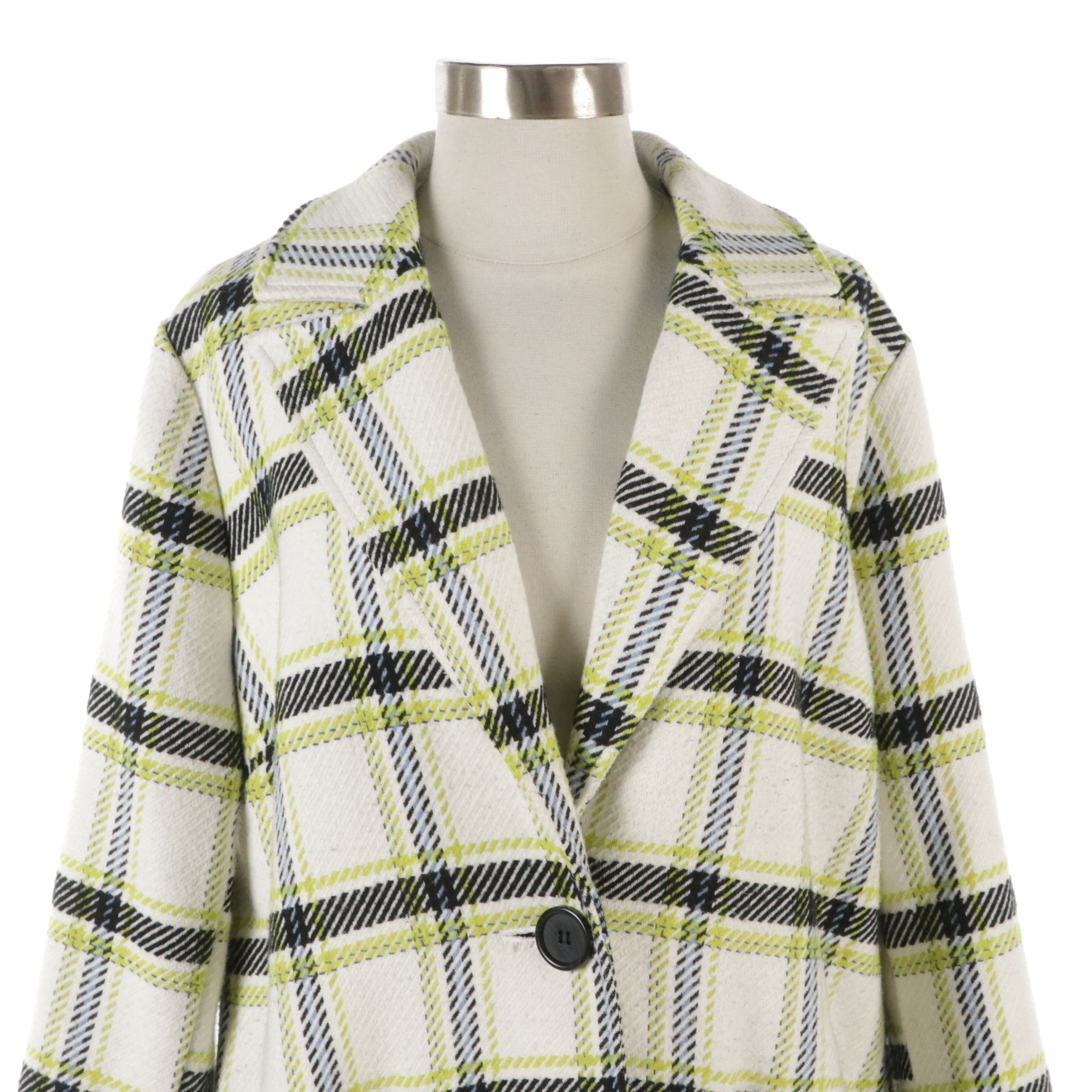 Halogen Plaid Single-Button Coat