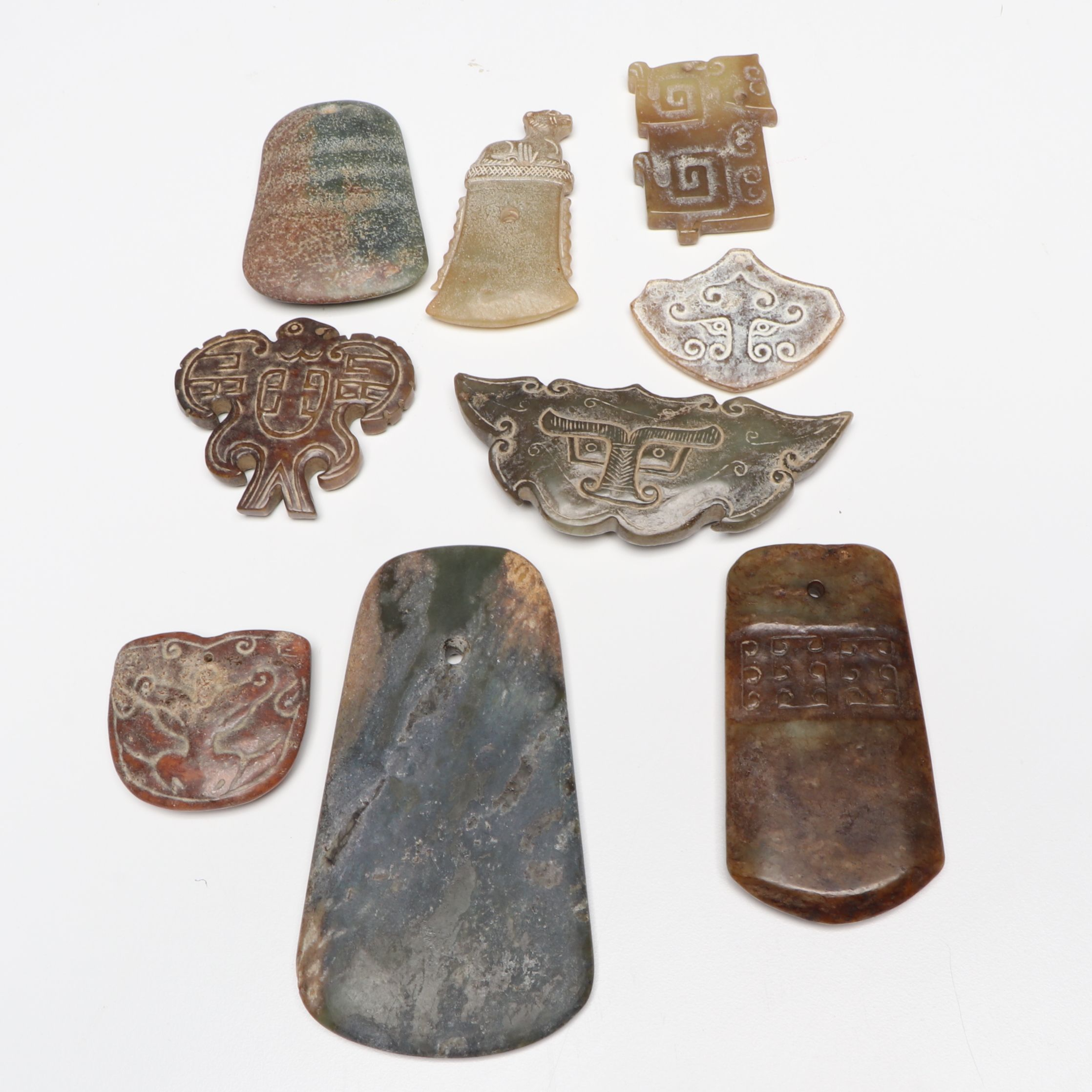 Chinese Carved Serpentine Pendants and Gorgets