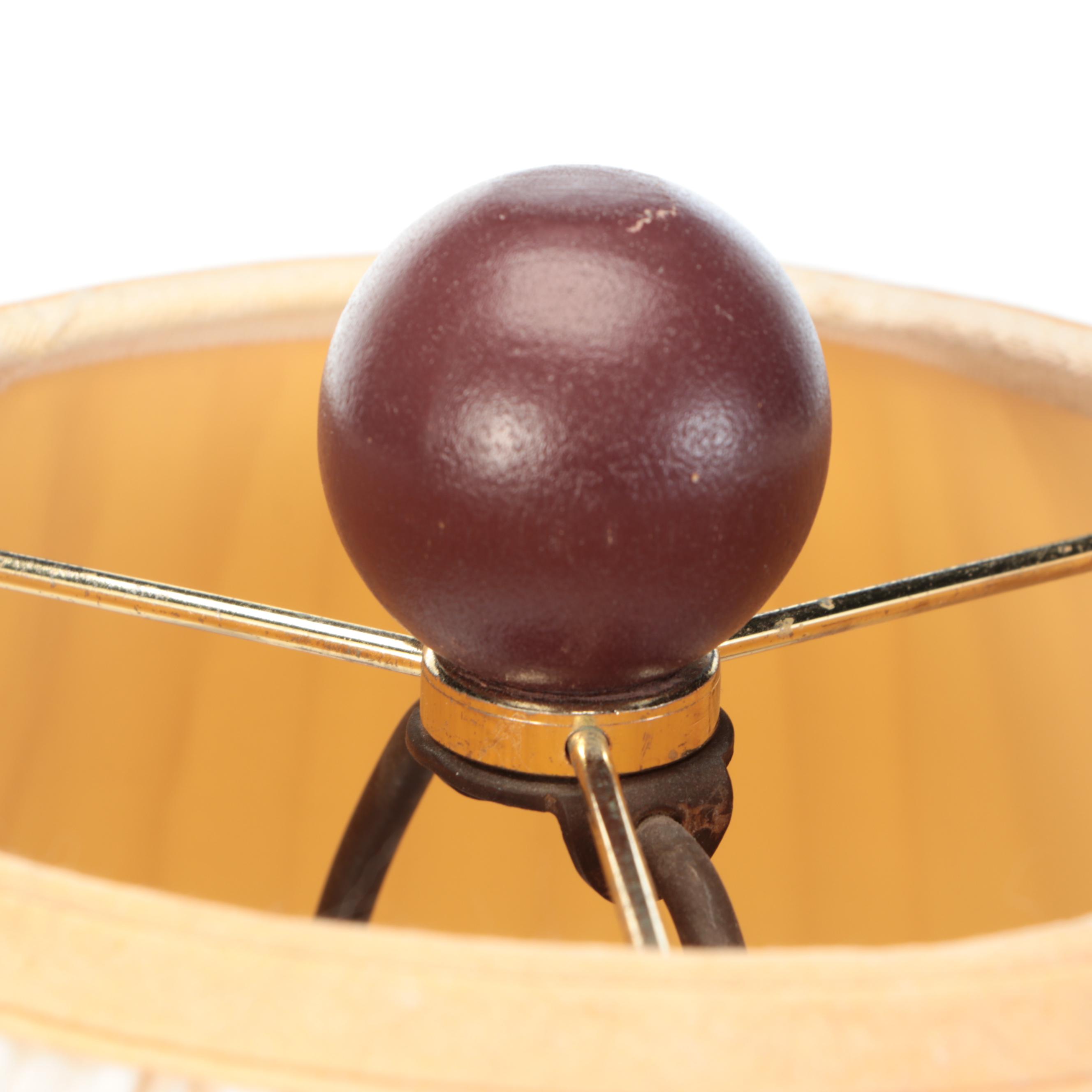 Pair of Maroon Glazed Round Table Lamps
