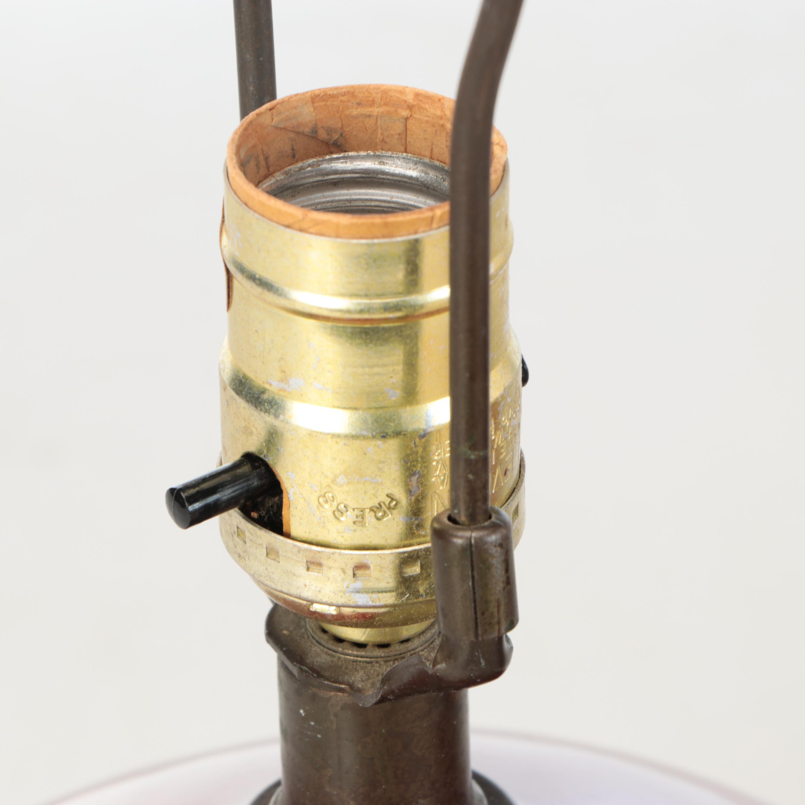 Pair of Maroon Glazed Round Table Lamps