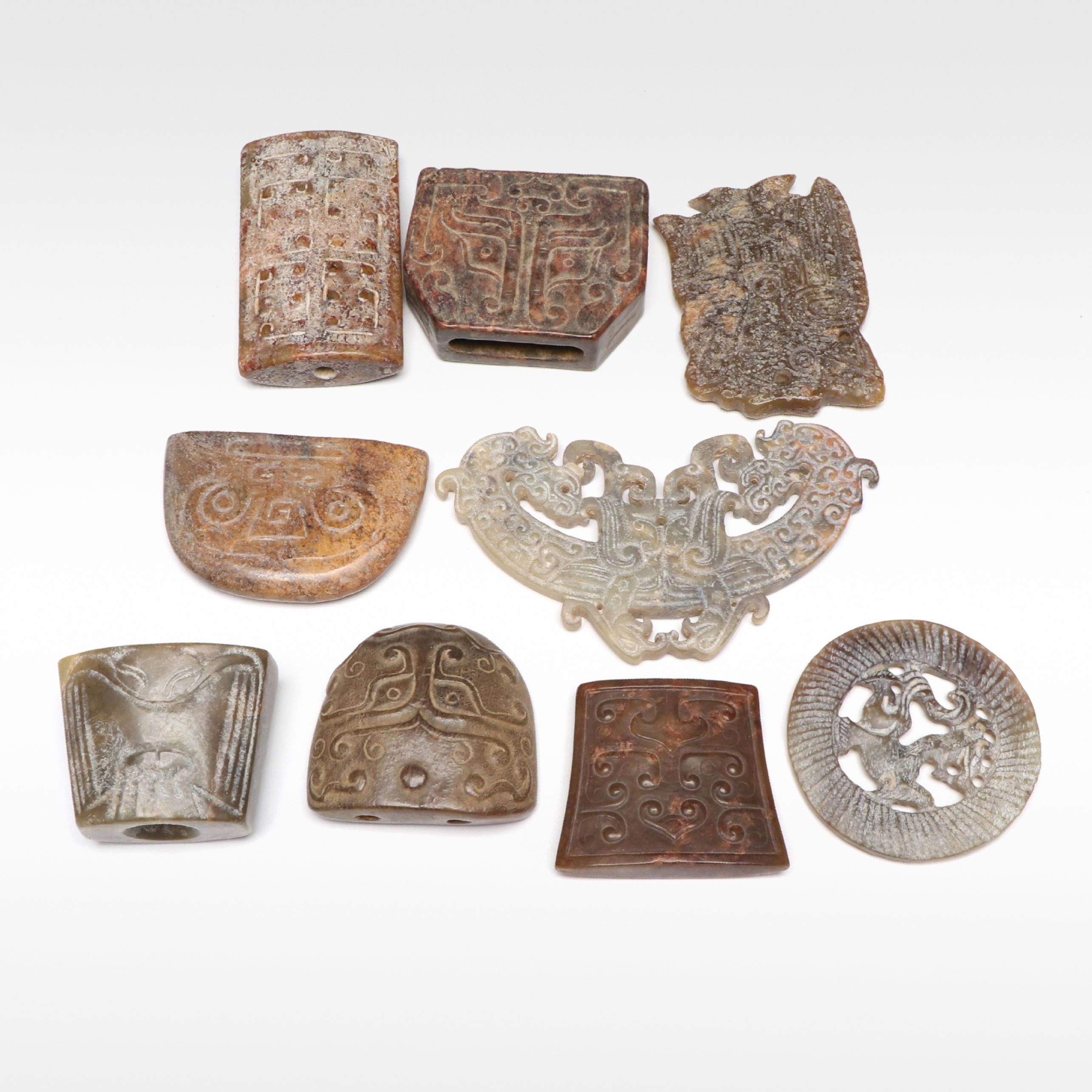 Shang Dynasty and Chinese Neolithic Style Serpentine Pendants and Amulets