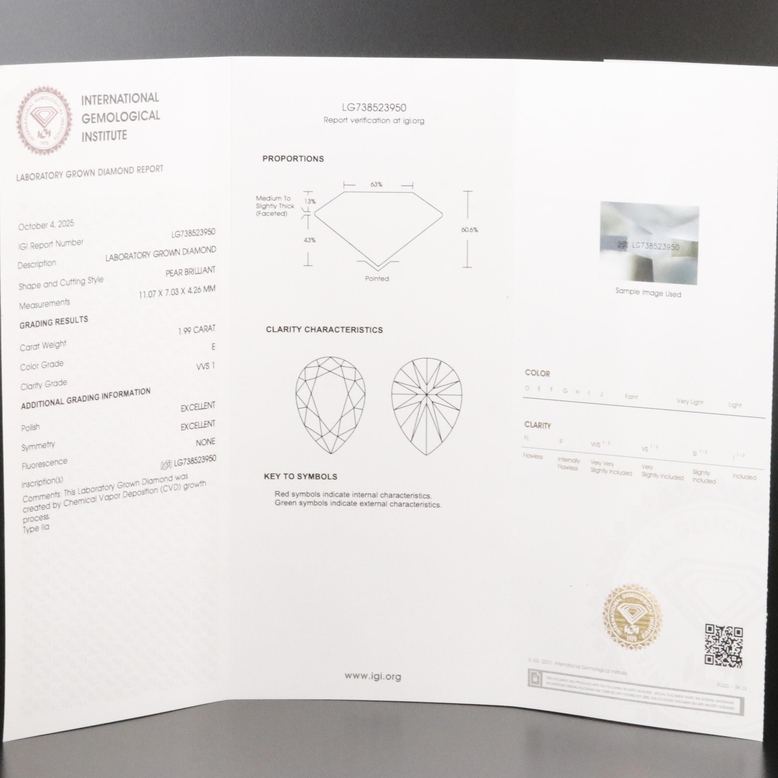 18K 1.99 CT Lab Grown Diamond Solitaire Ring with IGI Report