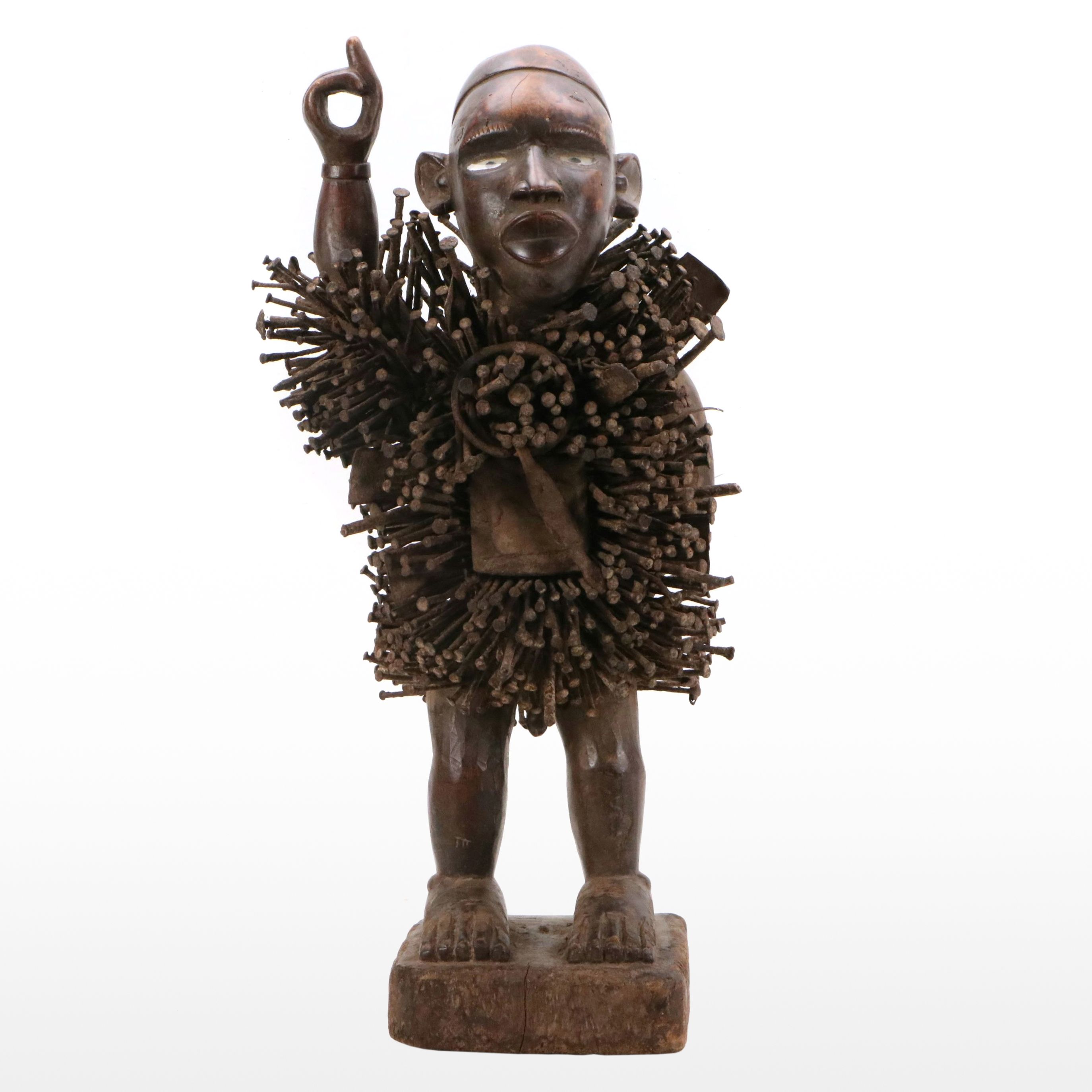 Bakongo Nkisi Nkondi Wood and Iron Nails Power Figure