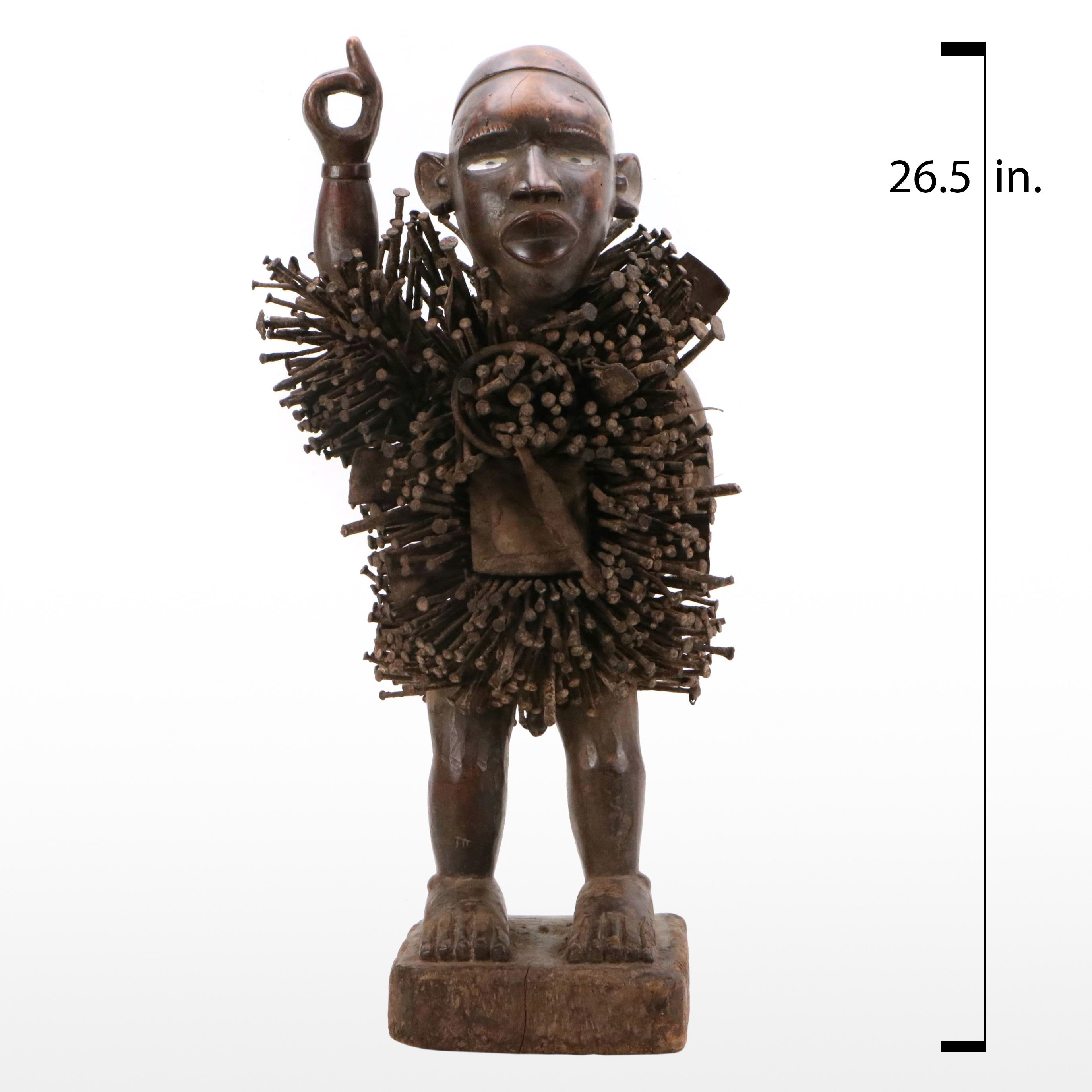 Bakongo Nkisi Nkondi Wood and Iron Nails Power Figure