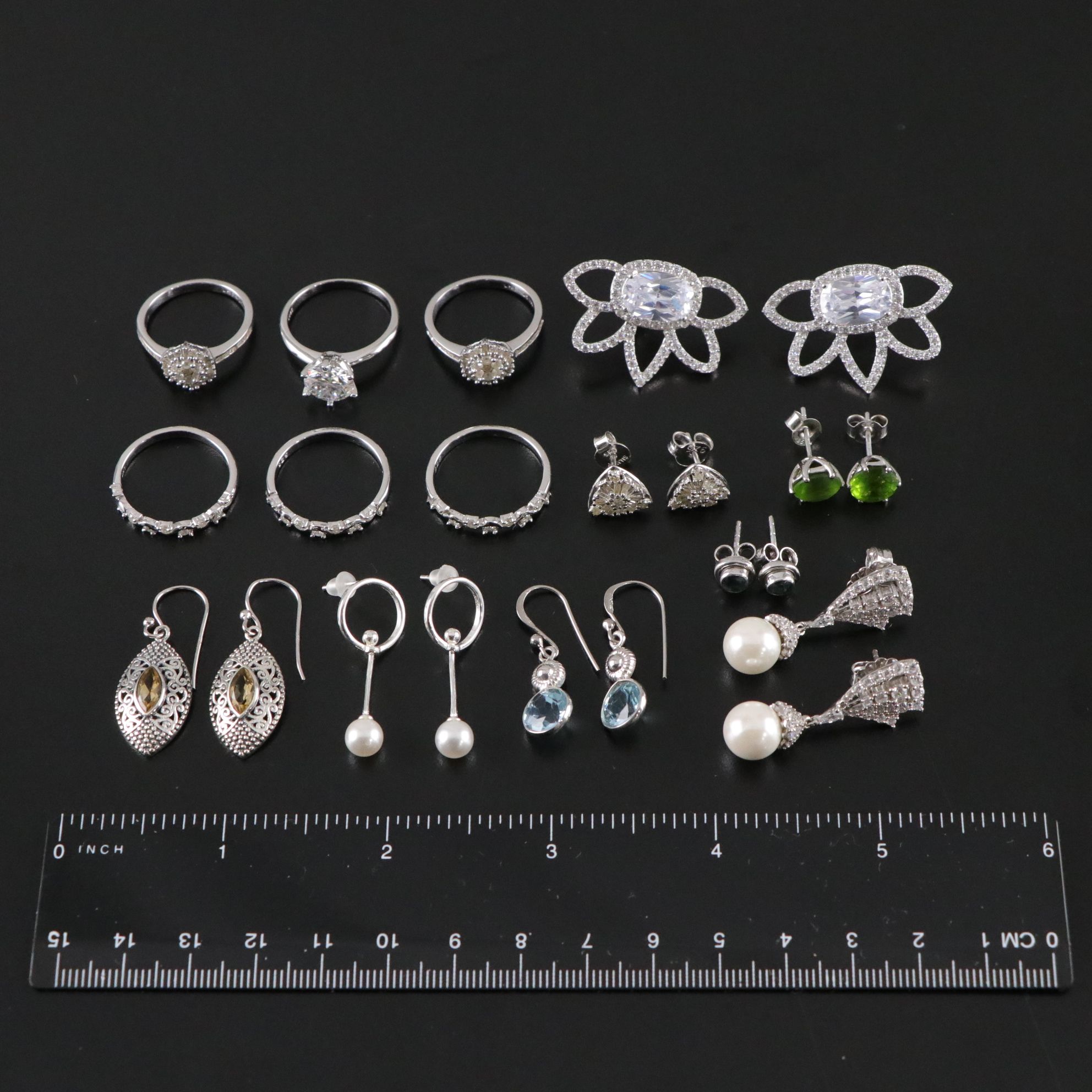 14 Assorted Sterling Silver Rings and Earrings