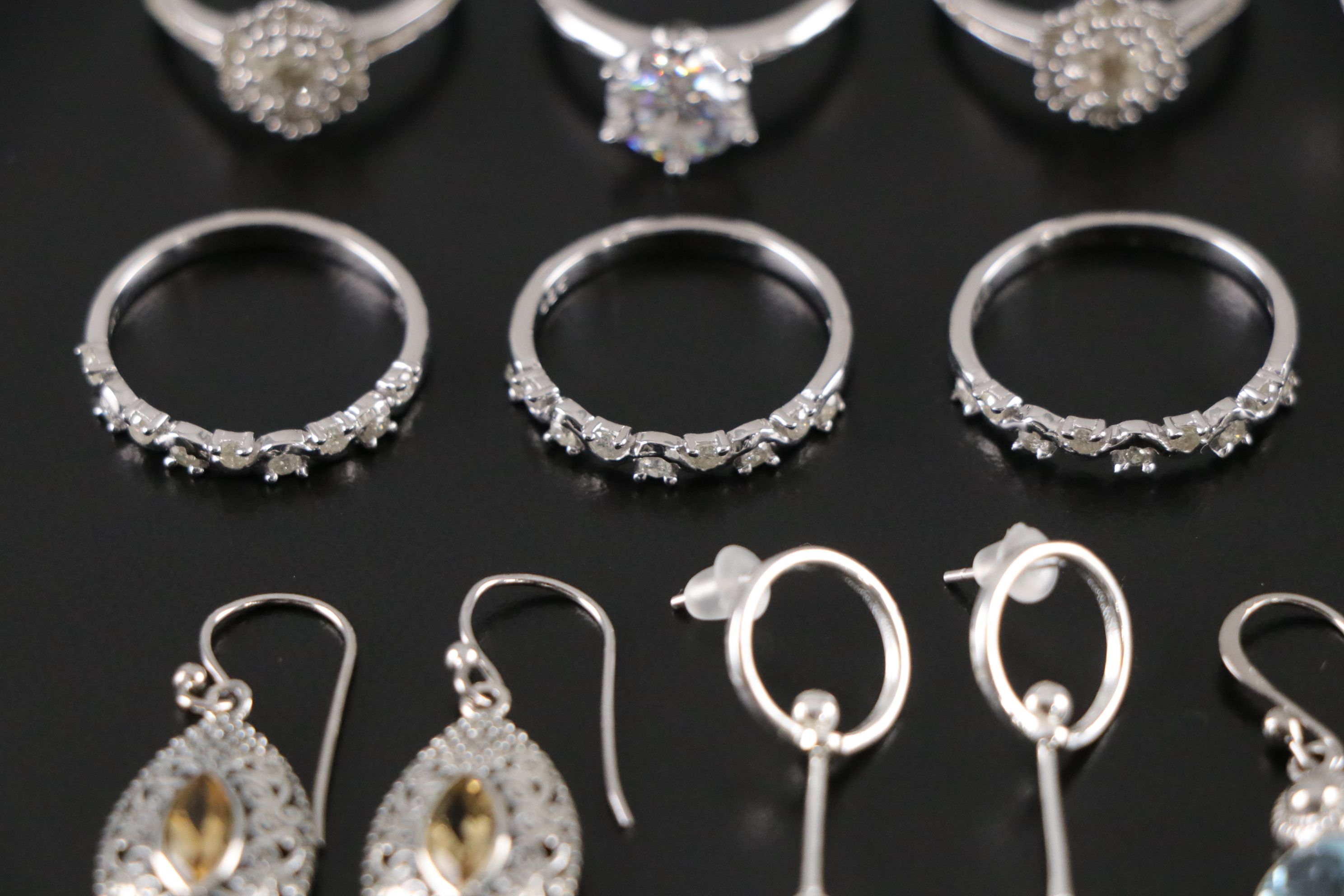 14 Assorted Sterling Silver Rings and Earrings