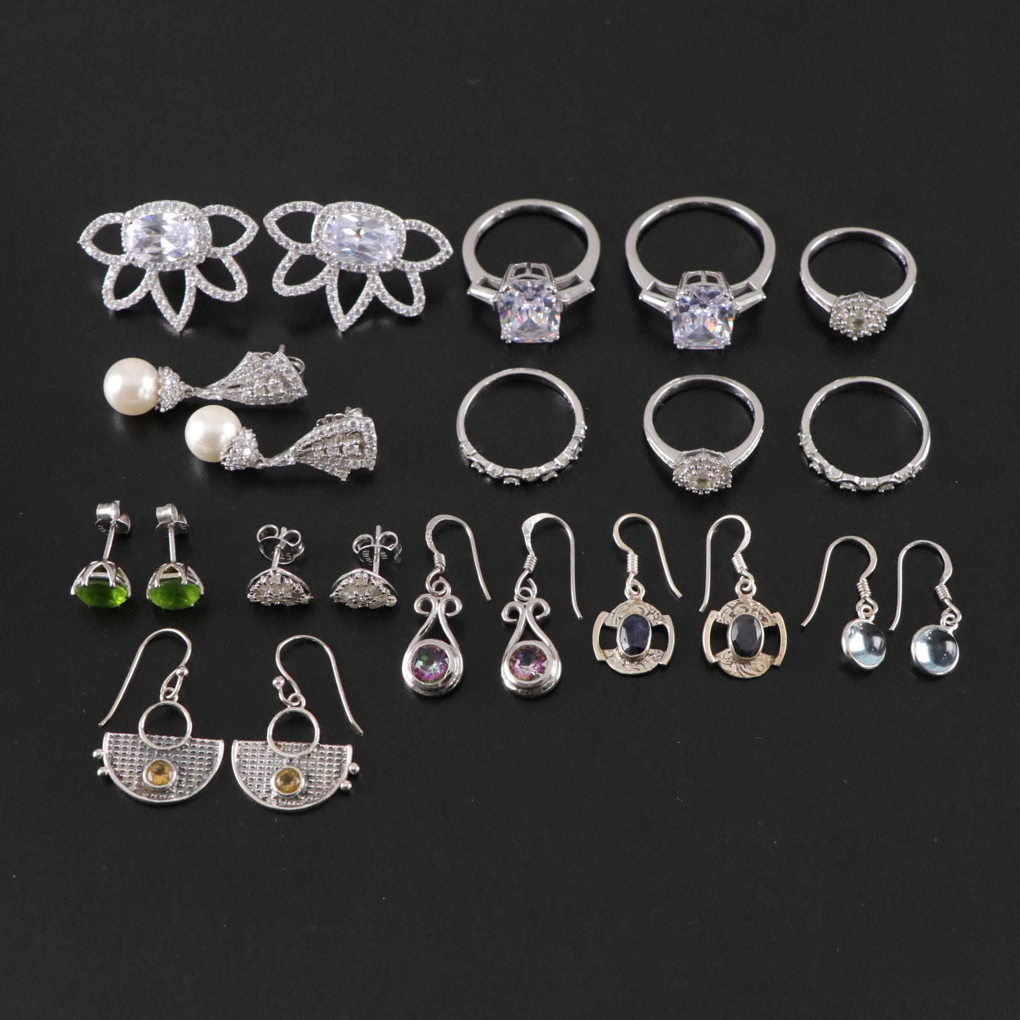 14 Assorted Sterling Silver Rings and Earrings