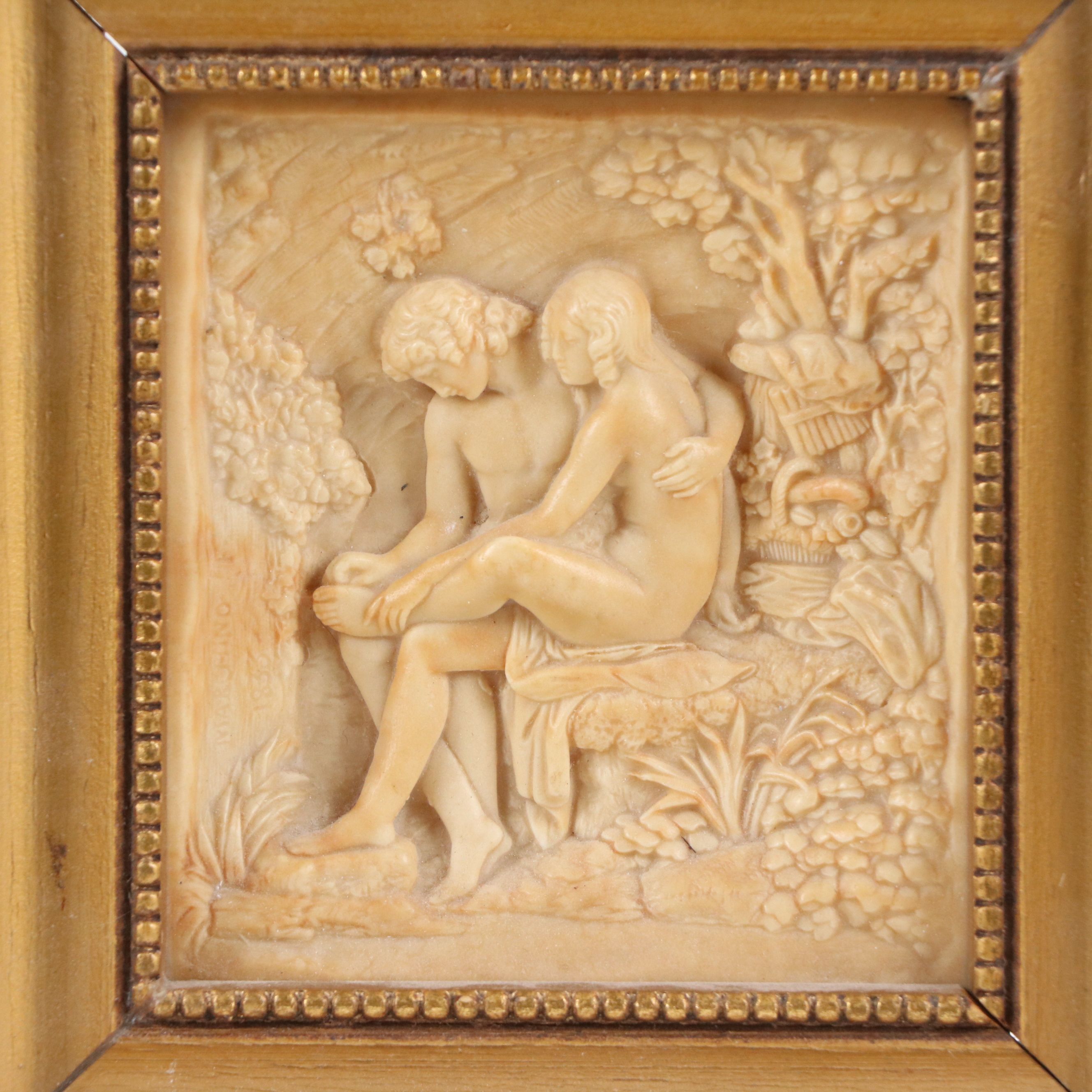 Giacomo Marchino Petrified Limestone Bas-Relief Panel "Daphnis and Chloe," 1833