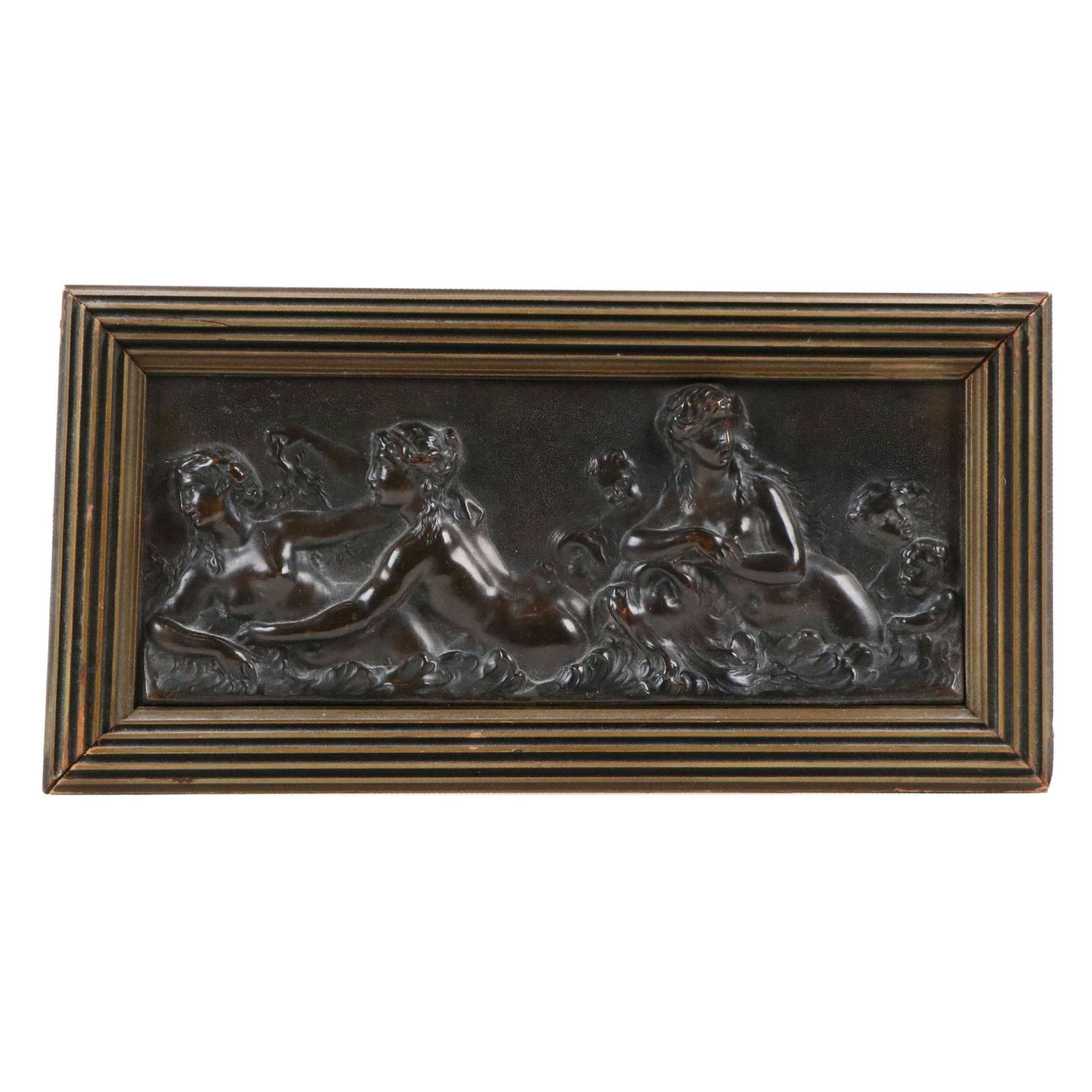 Cast Metal Relief Panel with Water Nymphs, 20th Century