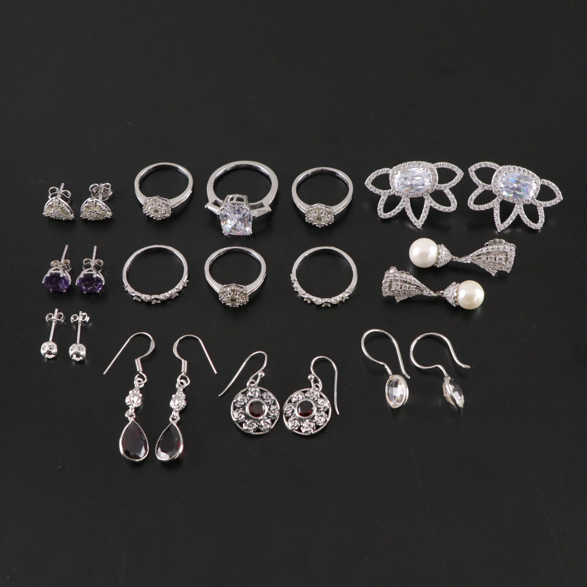 14 Assorted Sterling Silver Rings and Earrings