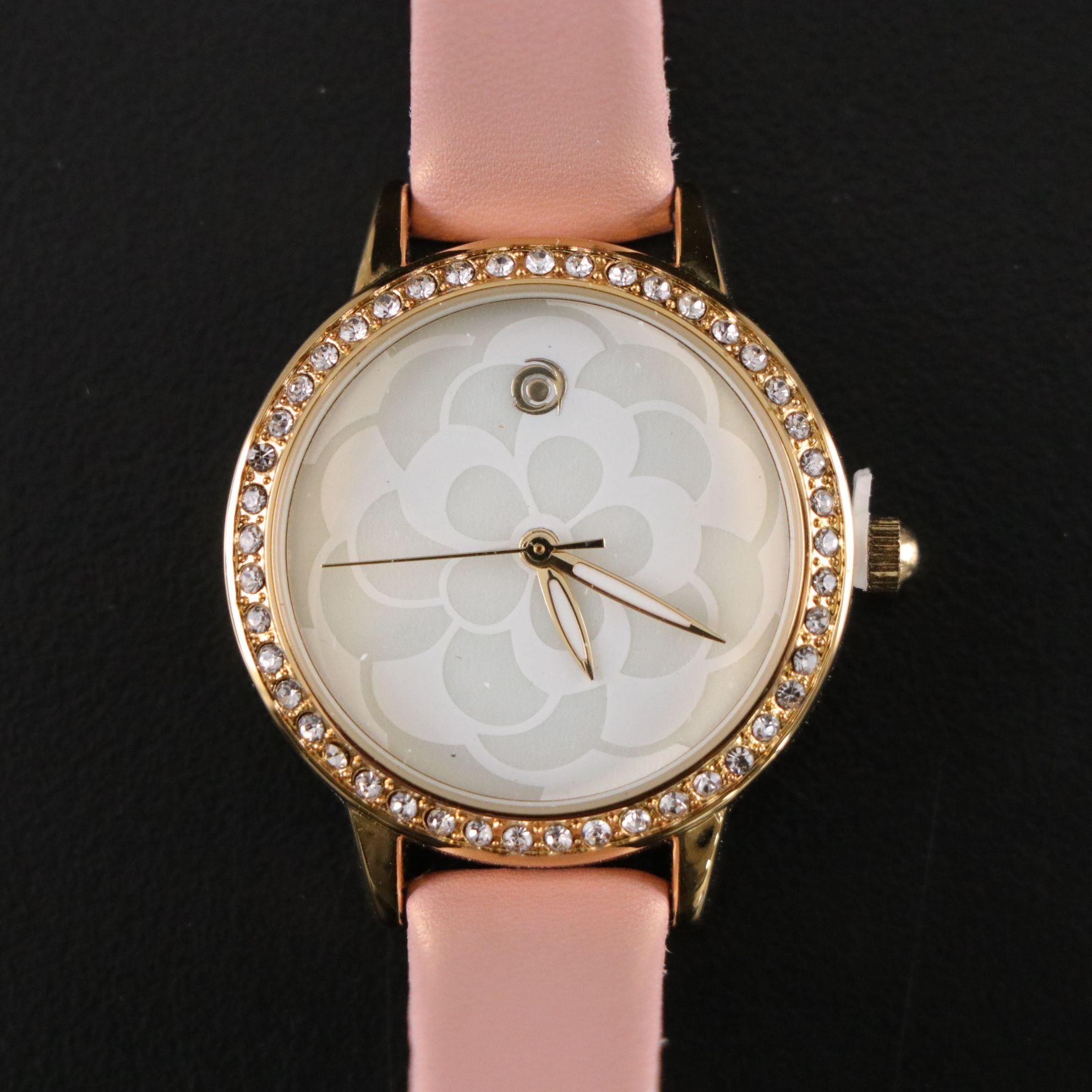 Magnicor Quartz Watch with Rhinestone Bezel and Pink Strap