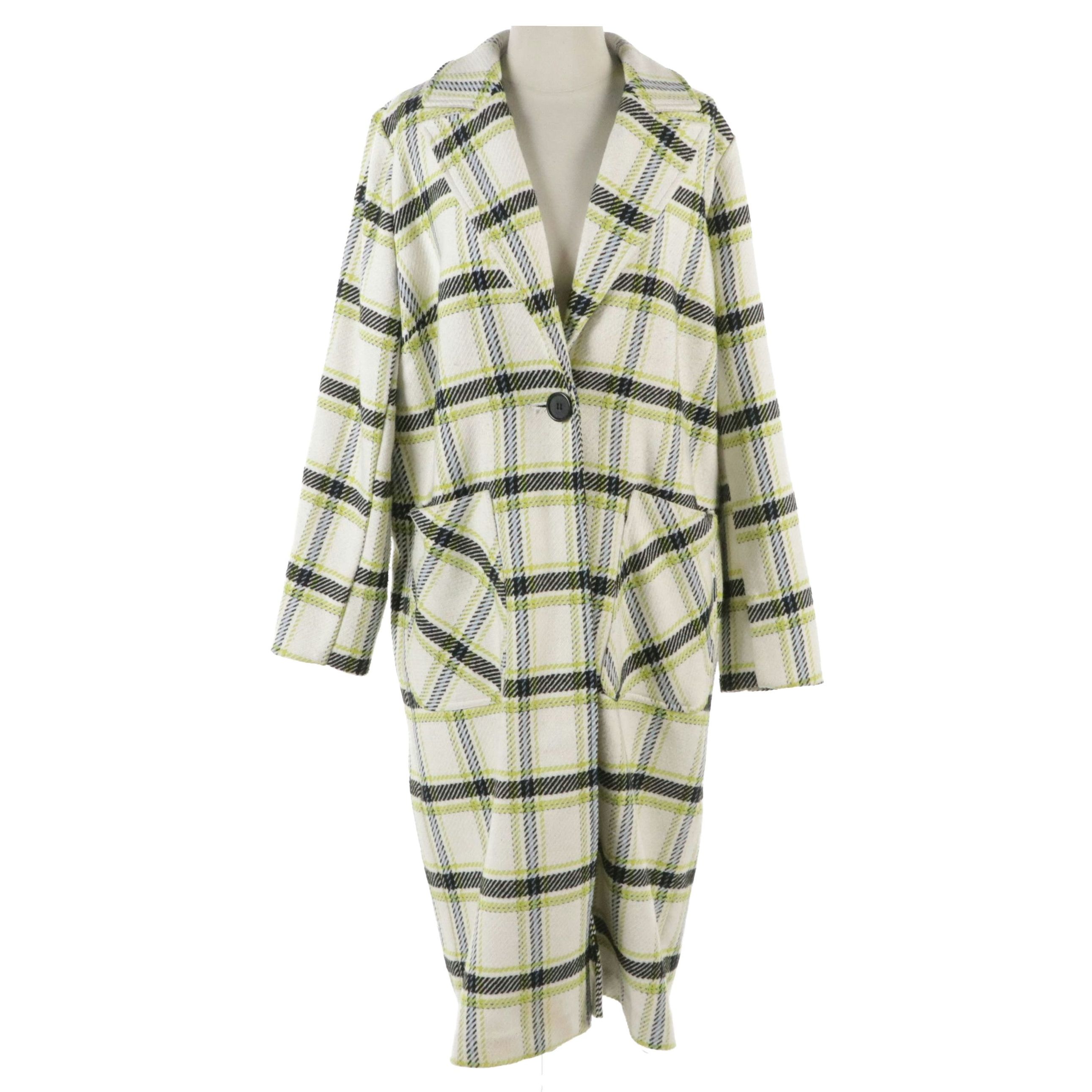 Halogen Plaid Single-Button Coat