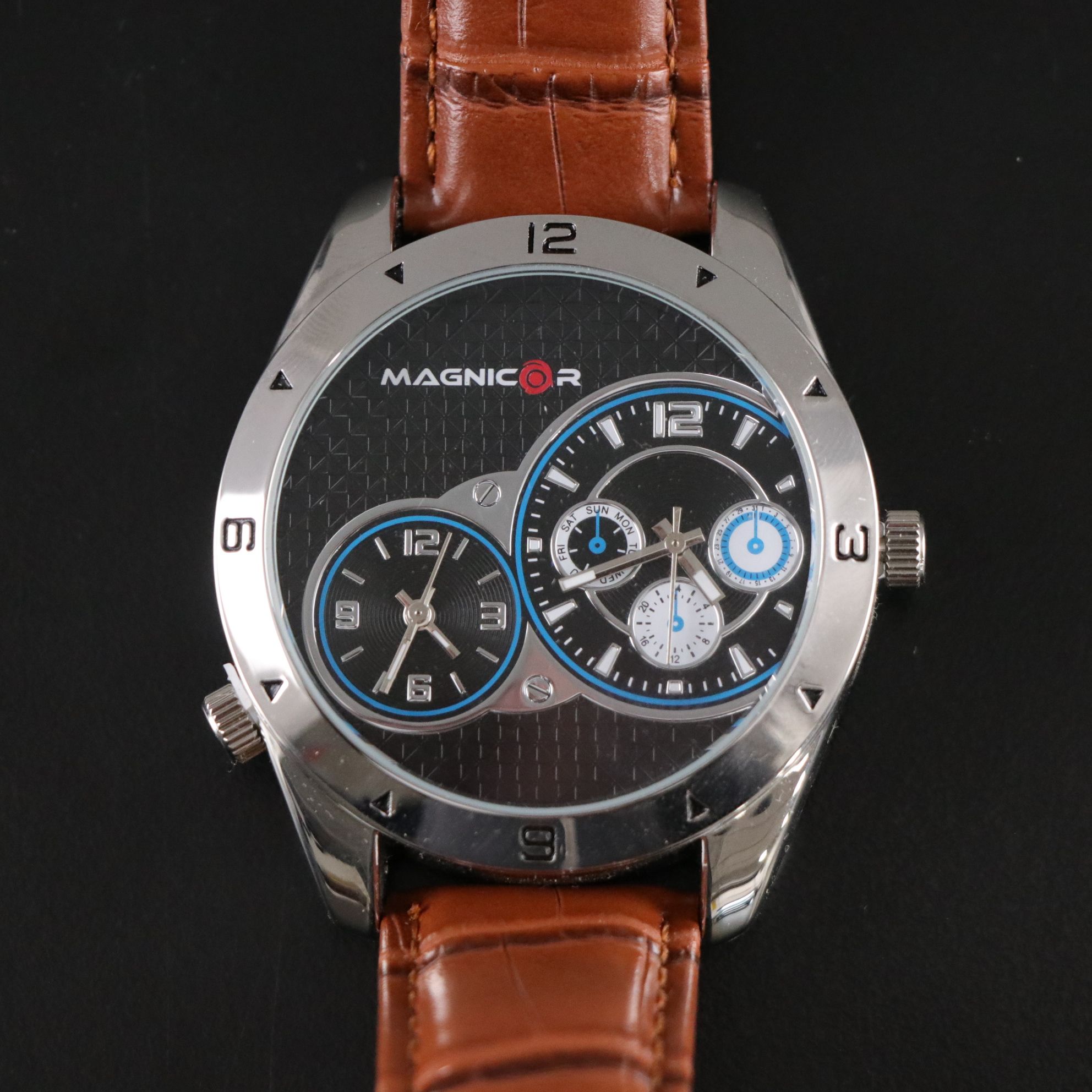 Magnicor Dual Time Zone Watch with Brown Strap