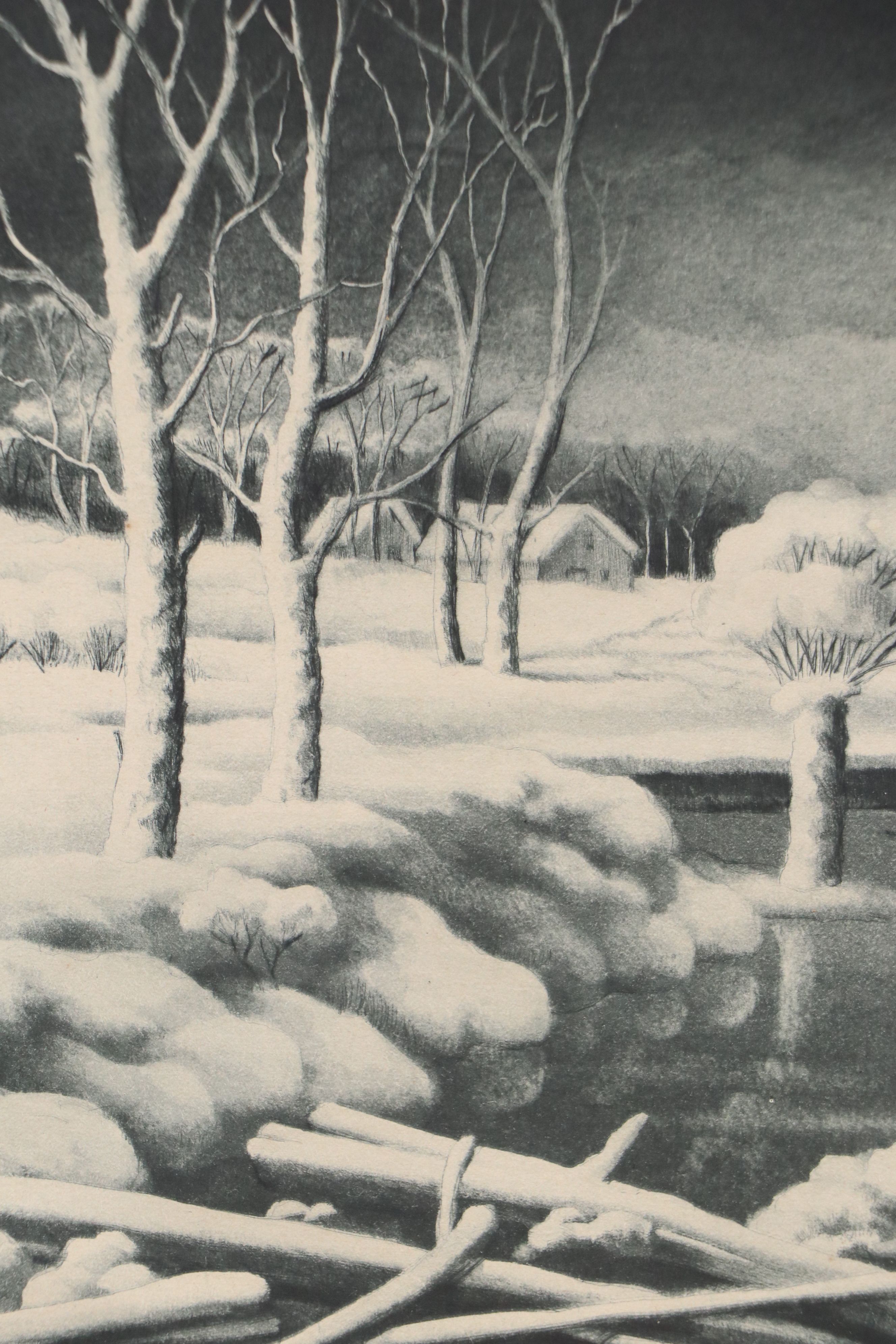 Samuel L. Margolies Etching "Winter Solitude," Mid-20th Century