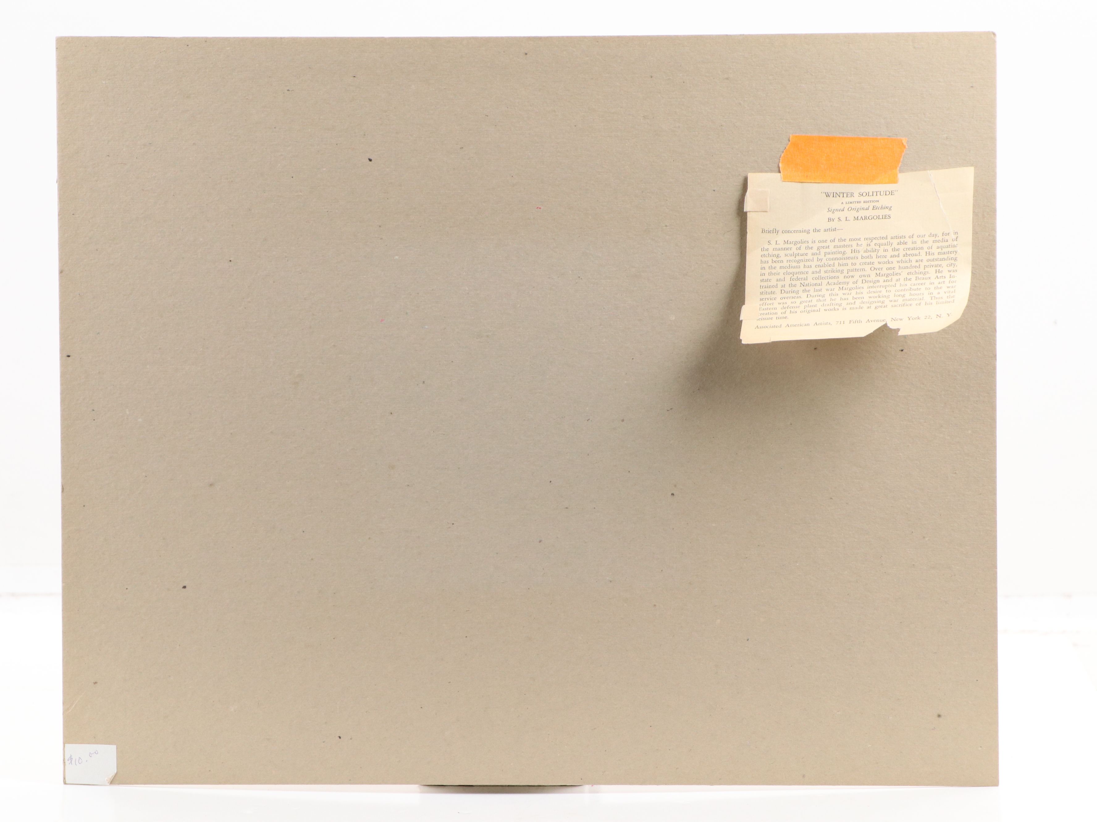 Samuel L. Margolies Etching "Winter Solitude," Mid-20th Century