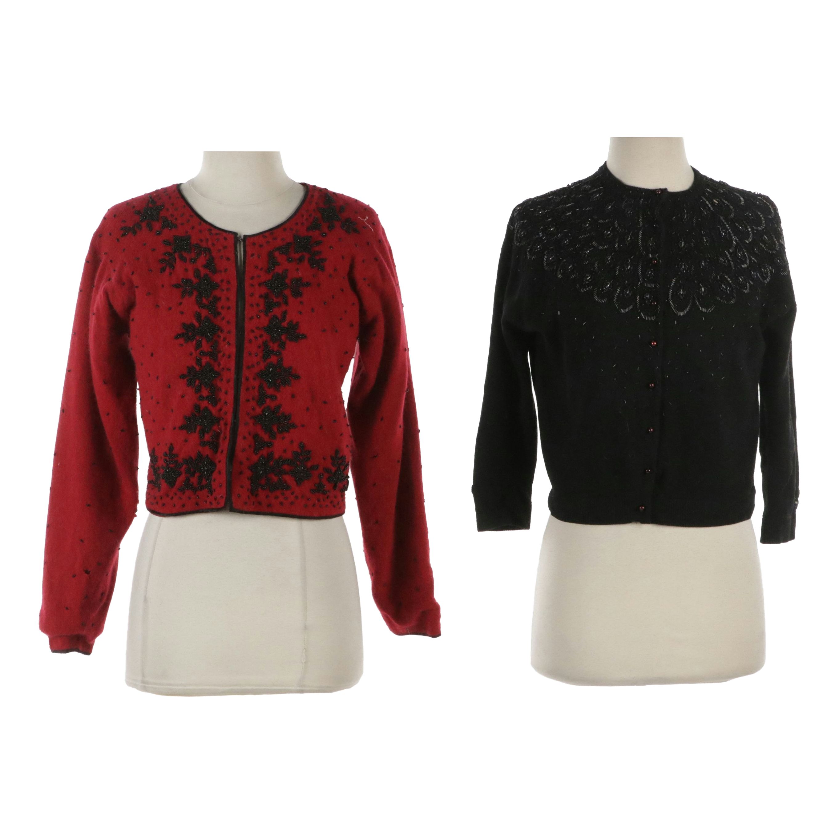 Beaded Wool Cardigans, Mid-20th Century