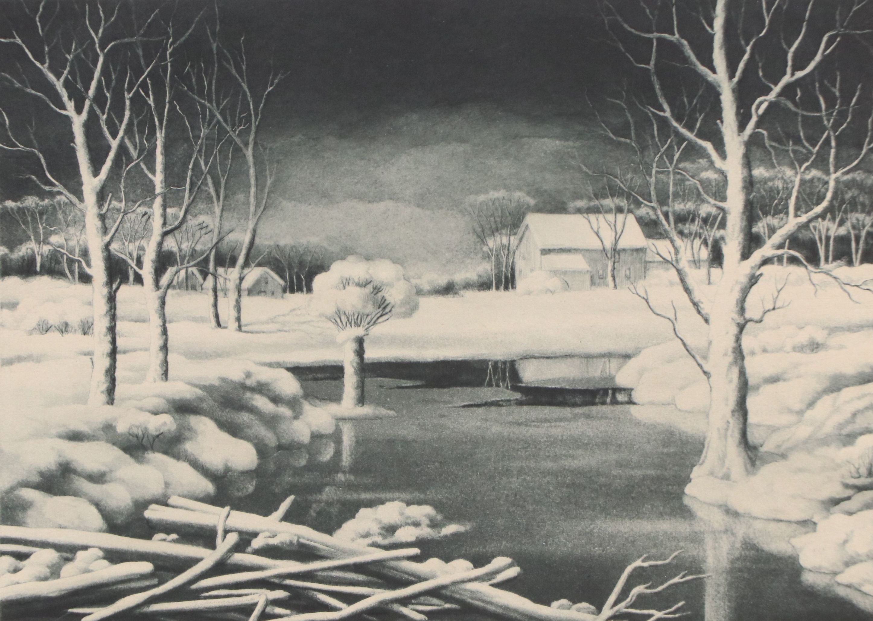 Samuel L. Margolies Etching "Winter Solitude," Mid-20th Century