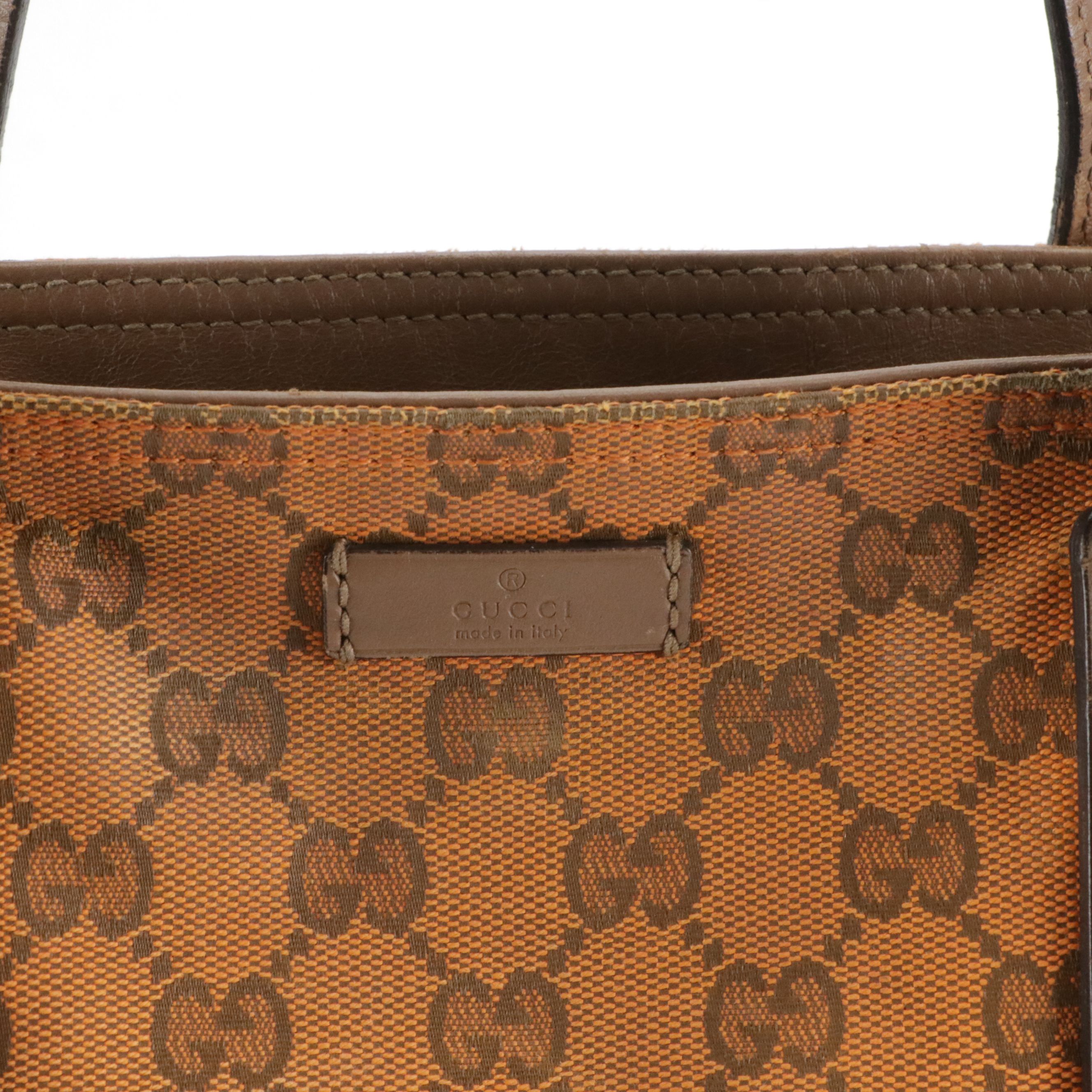 Gucci Soft Tote Bag in Orange GG Canvas and Brown Calfskin Leather Trim