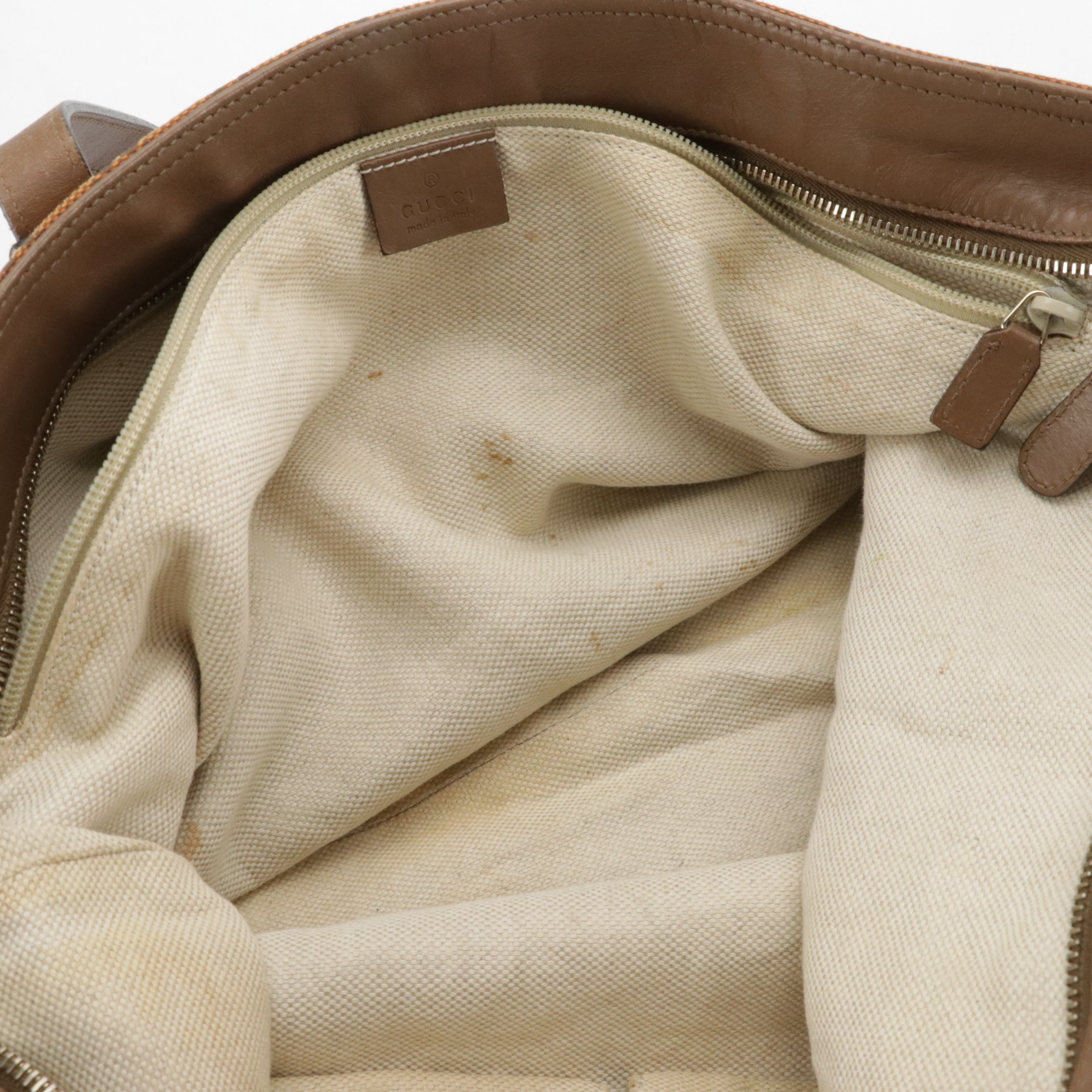 Gucci Soft Tote Bag in Orange GG Canvas and Brown Calfskin Leather Trim