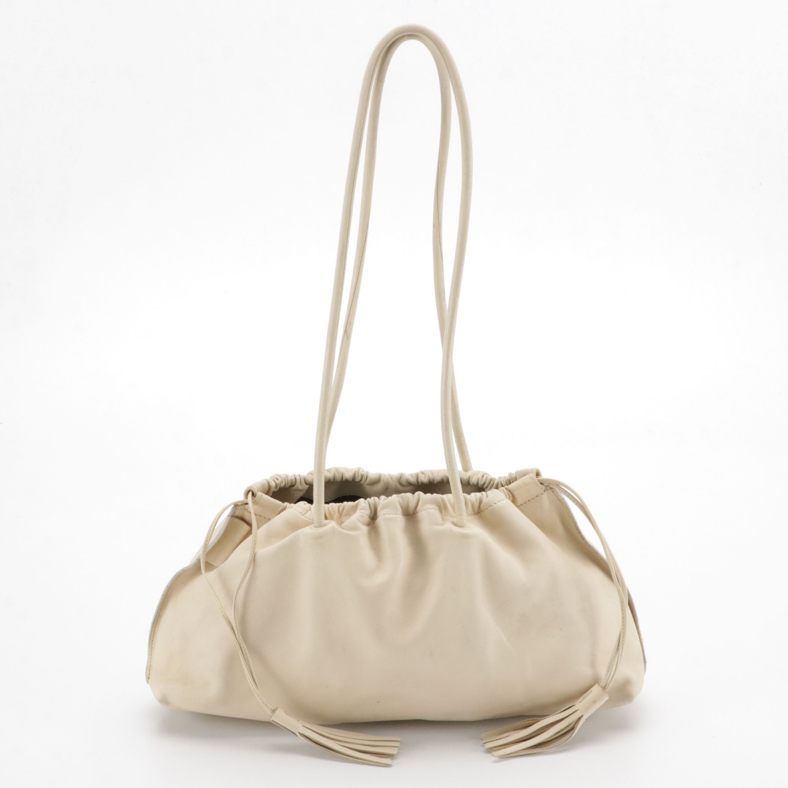 Gucci Tassel Drawstring Shoulder Bag in Ivory Calfskin Leather