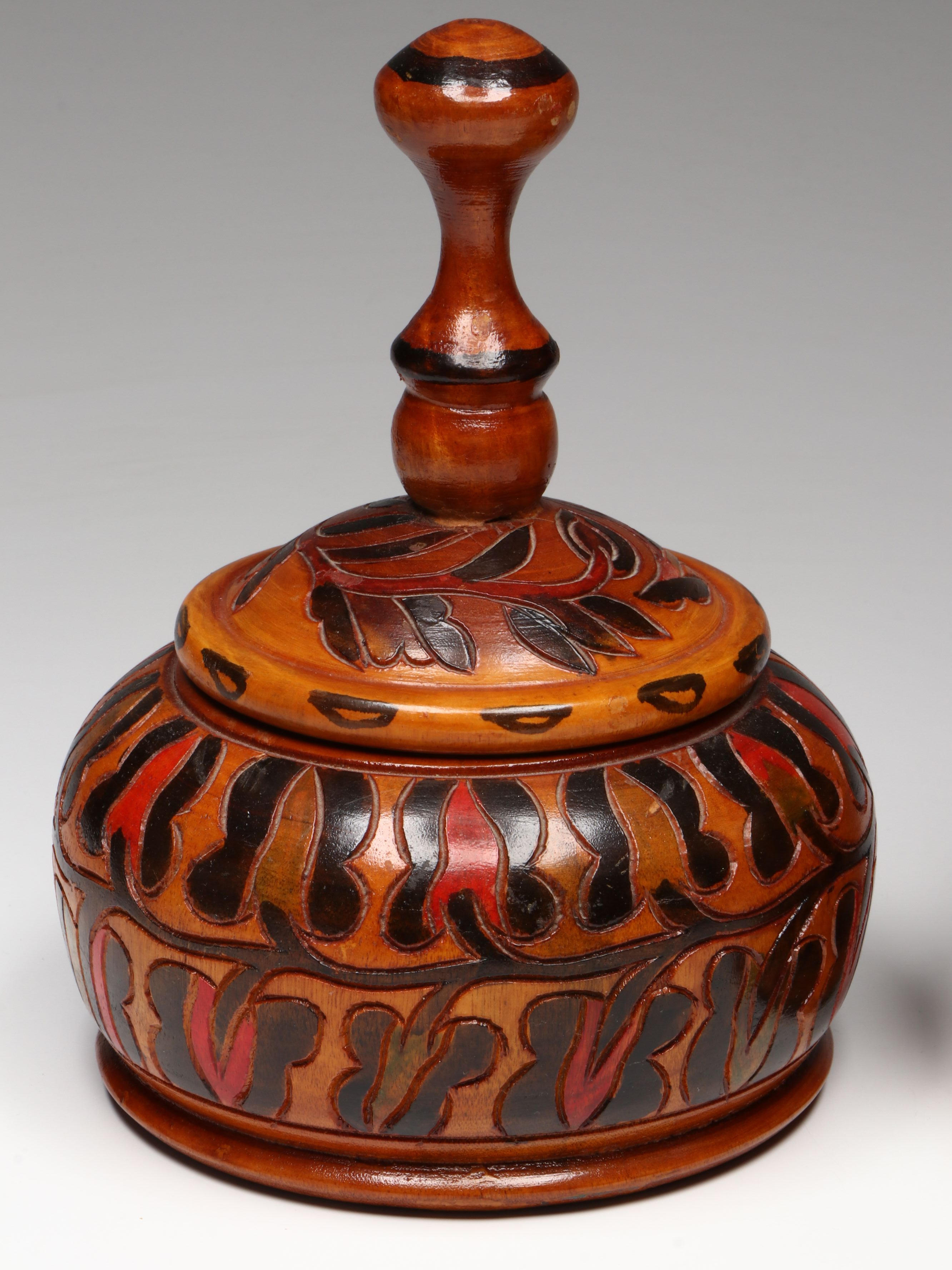 Turned and Hand-Carved Polychrome Wooden Jars