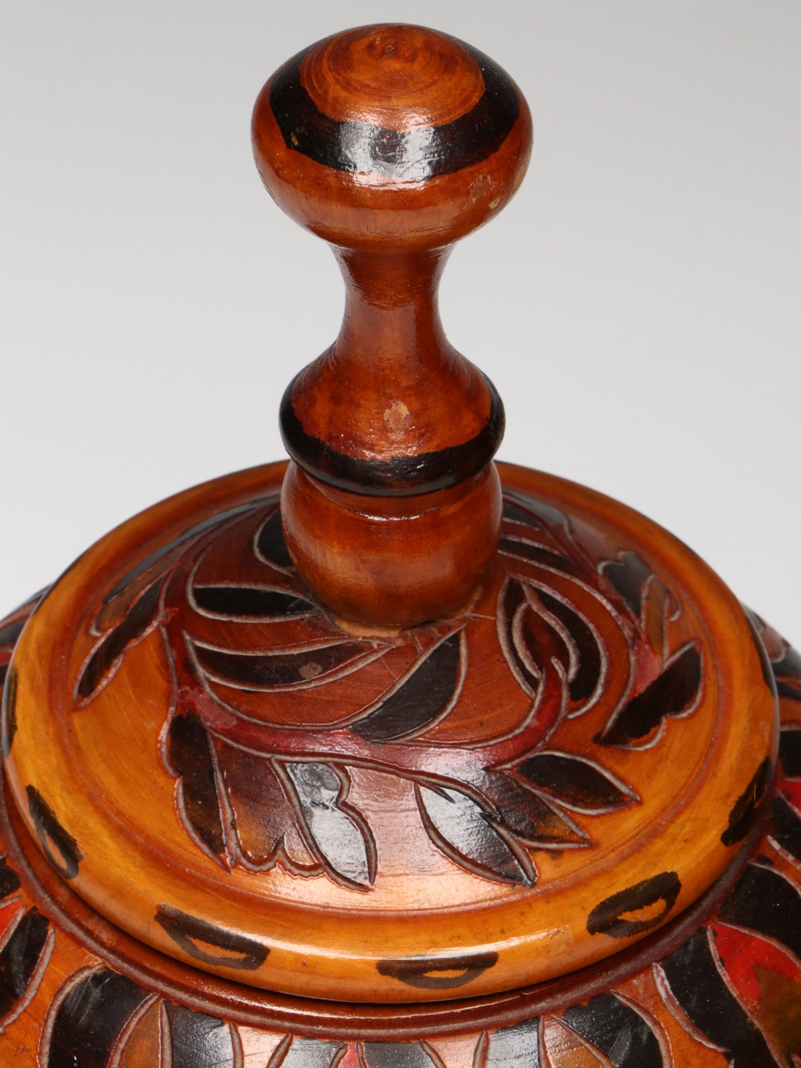 Turned and Hand-Carved Polychrome Wooden Jars