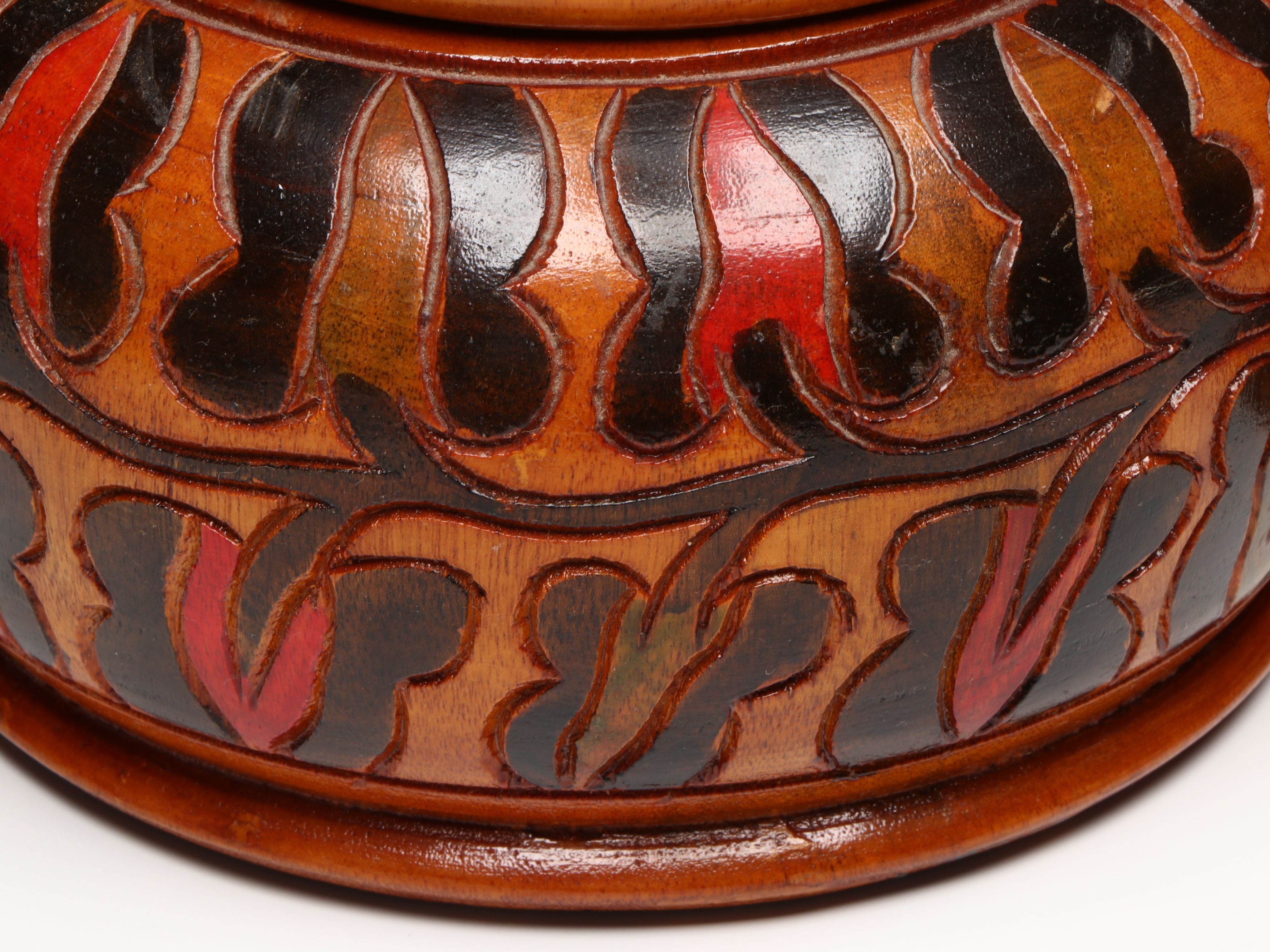 Turned and Hand-Carved Polychrome Wooden Jars
