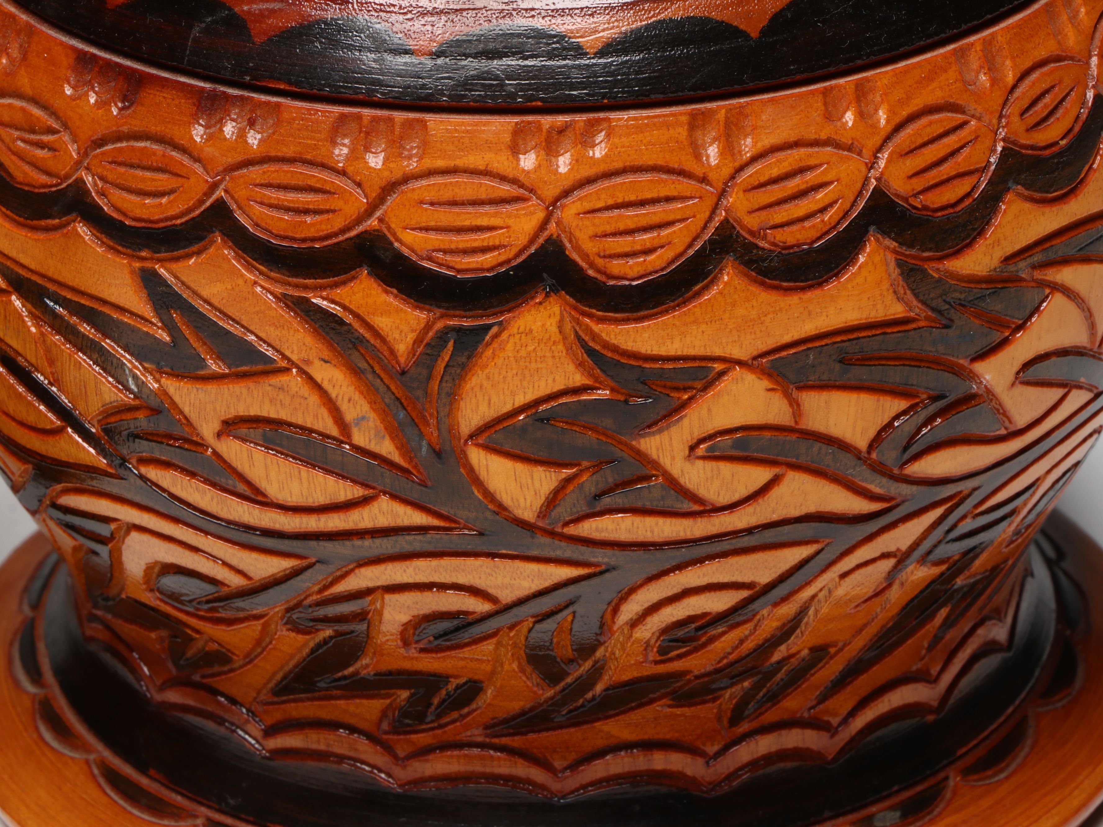 Turned and Hand-Carved Polychrome Wooden Jars