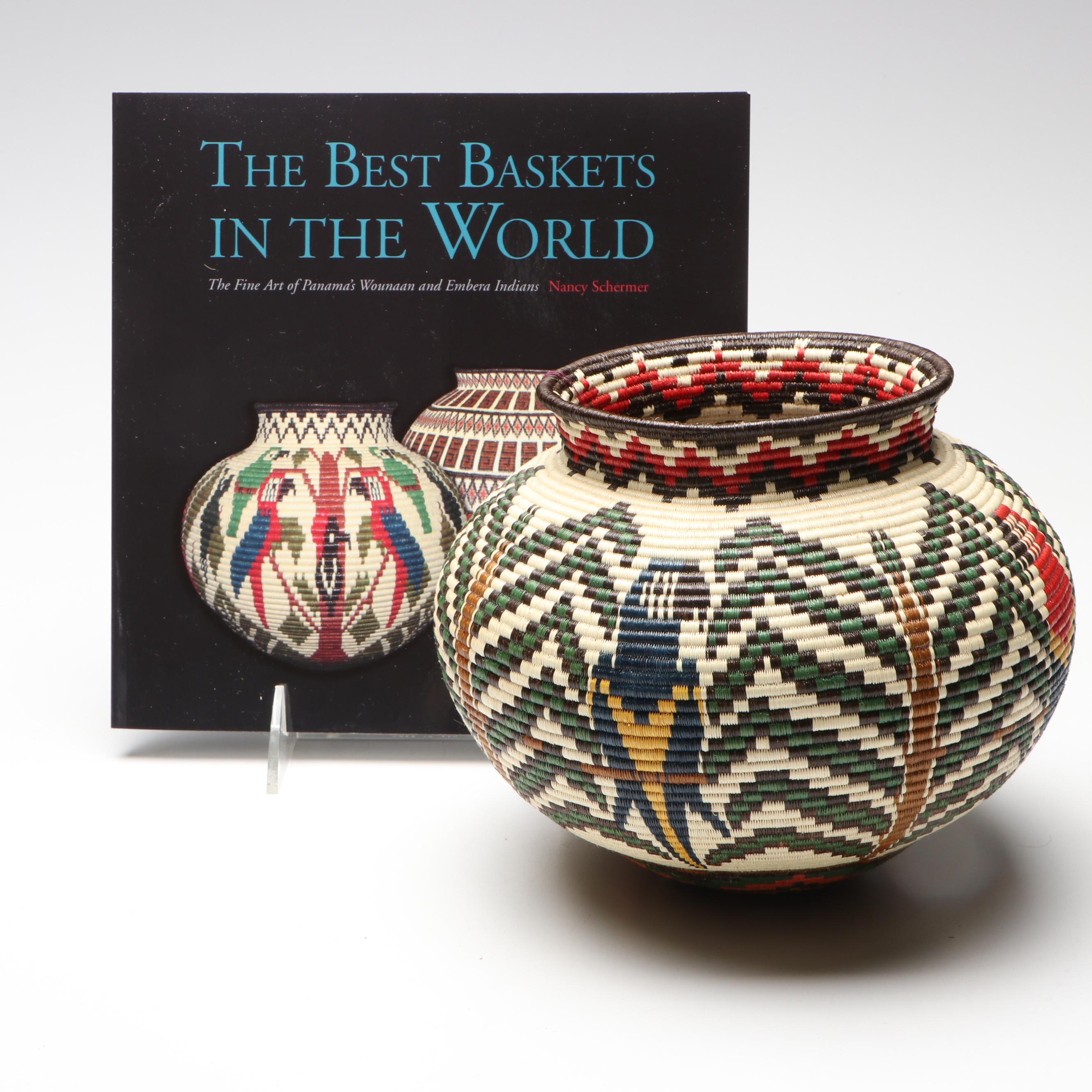 Panamanian Emberá-Wounaan Chunga Fiber Basket Depicting Tropical Birds