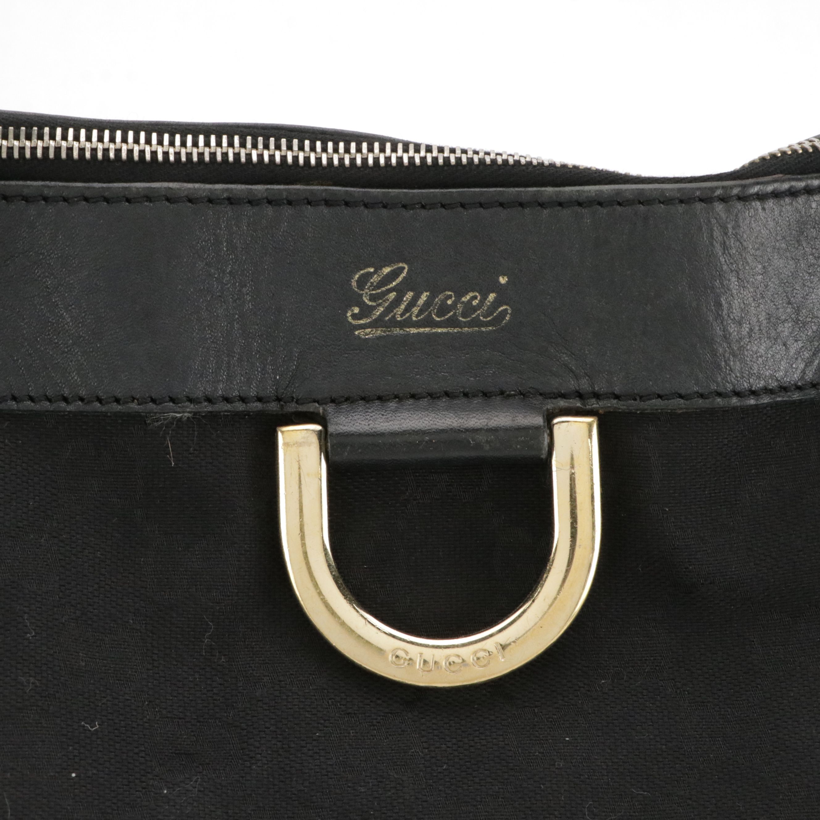 Gucci Large Abbey D-Ring Shoulder Bag in Black GG Canvas and Leather