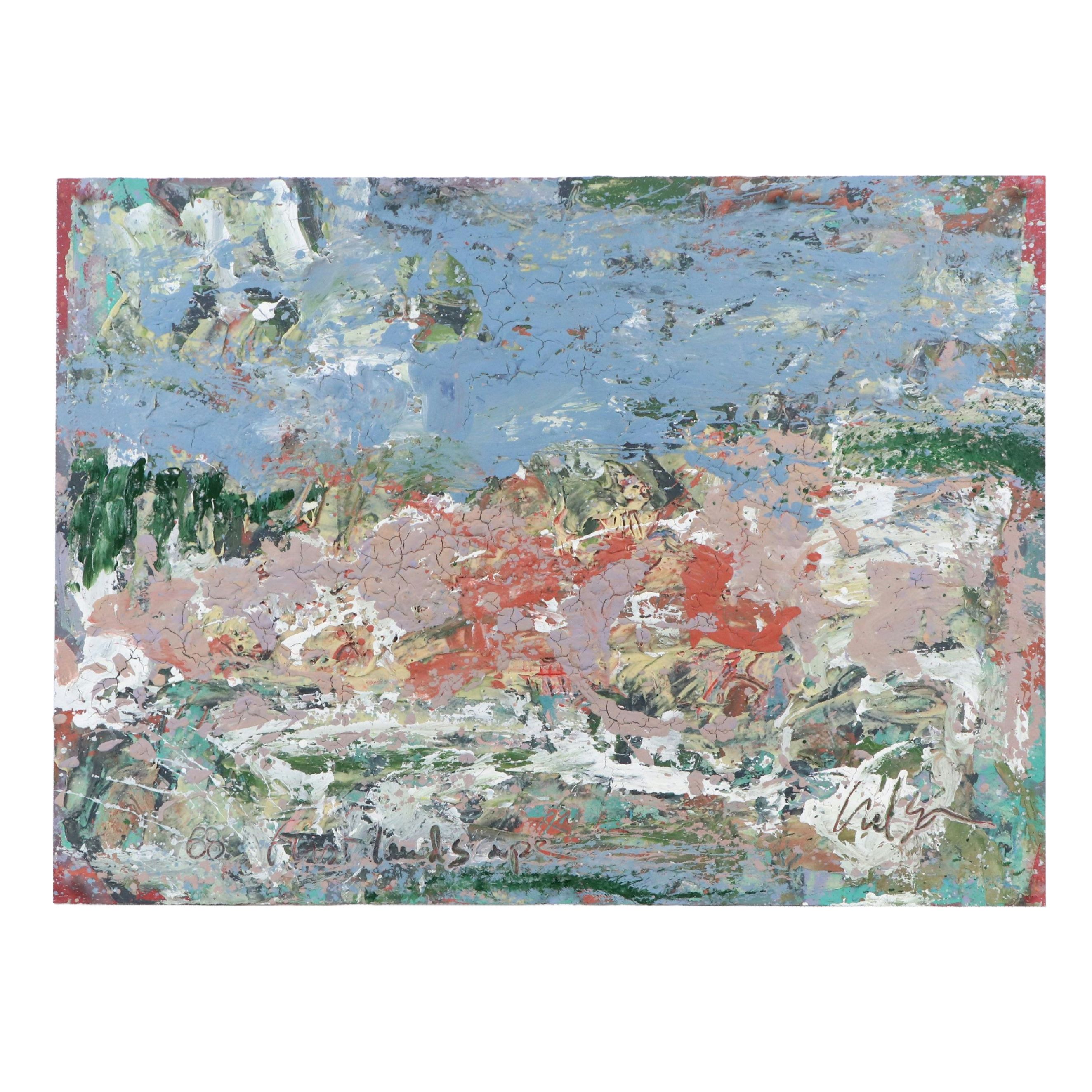 Harry Hilson Abstract Acrylic Painting "Fruit Landscape," 1980