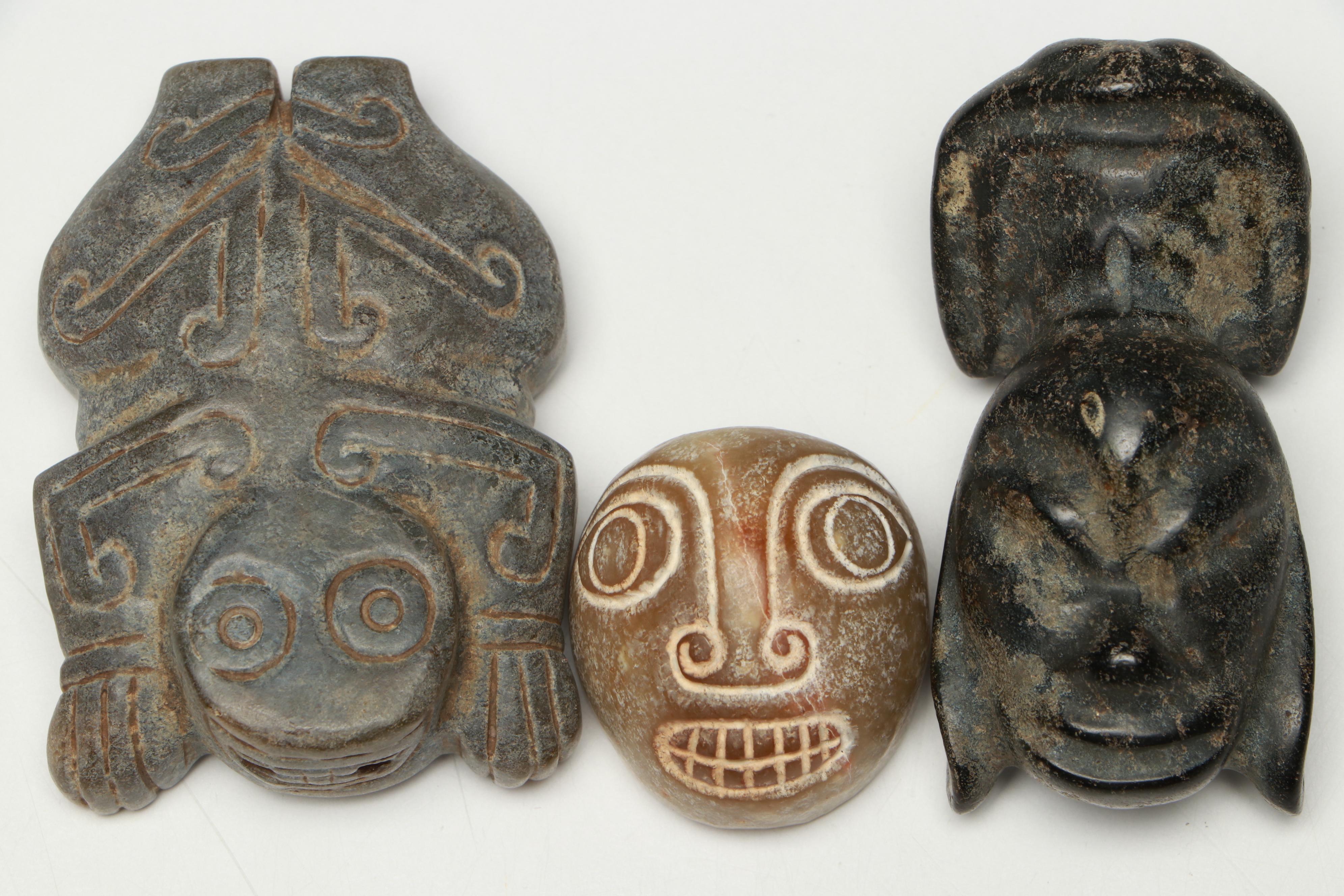 Chinese with Other Carved Serpentine Netsuke, Beads and Pendants