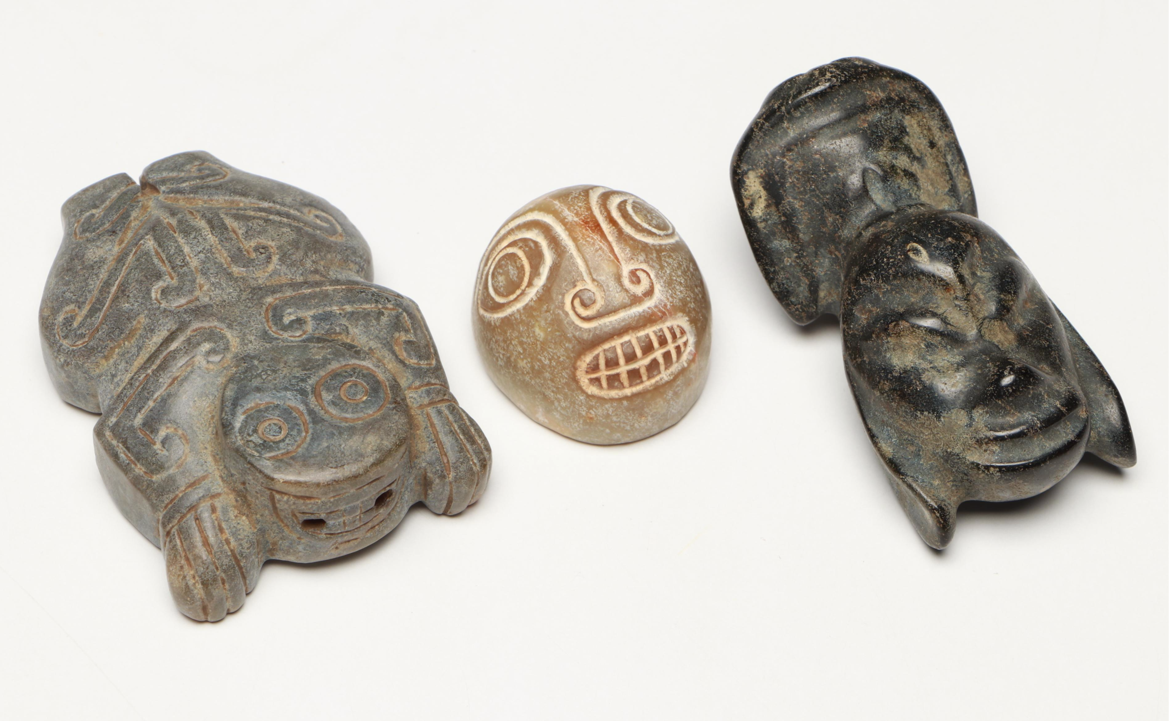 Chinese with Other Carved Serpentine Netsuke, Beads and Pendants