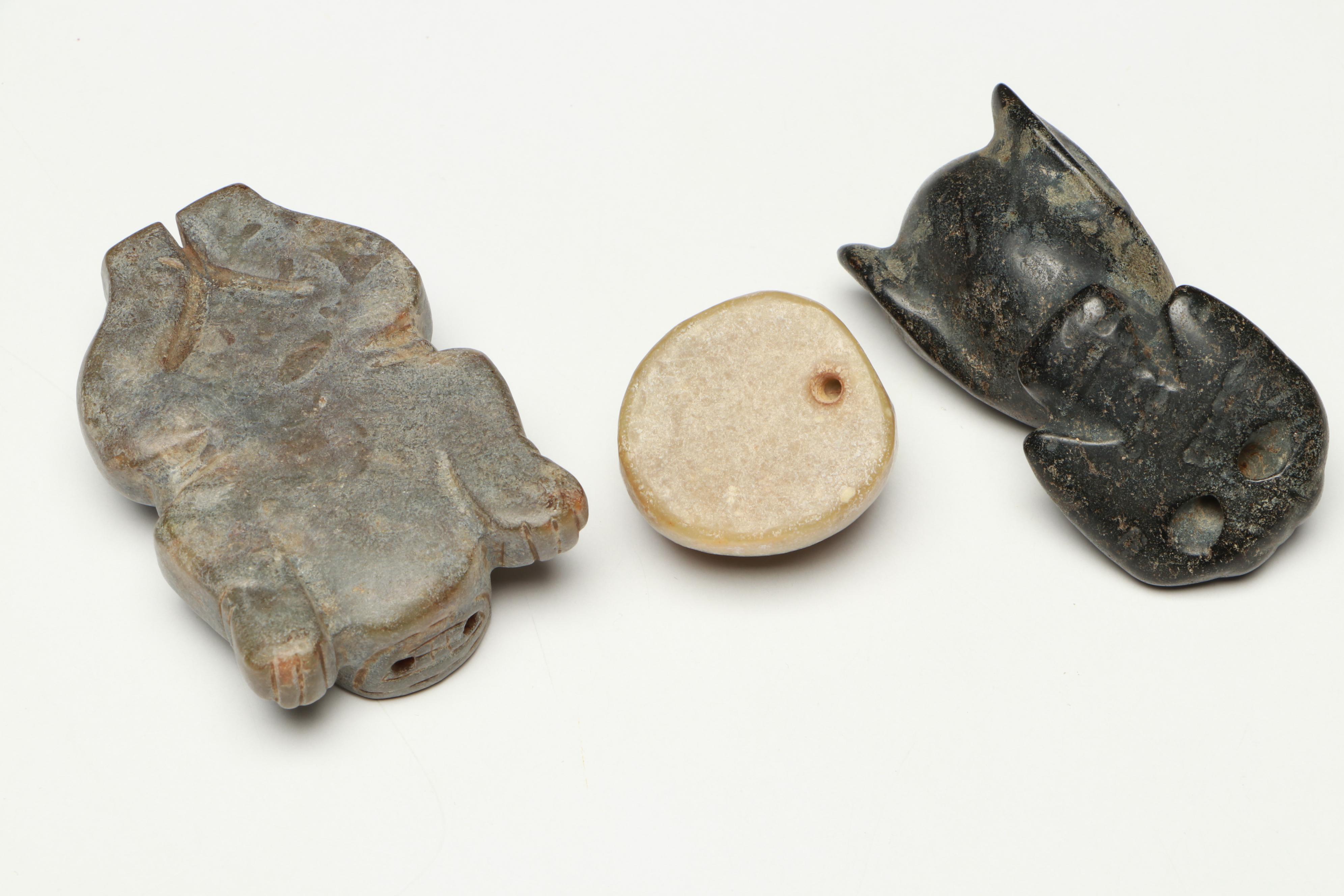 Chinese with Other Carved Serpentine Netsuke, Beads and Pendants