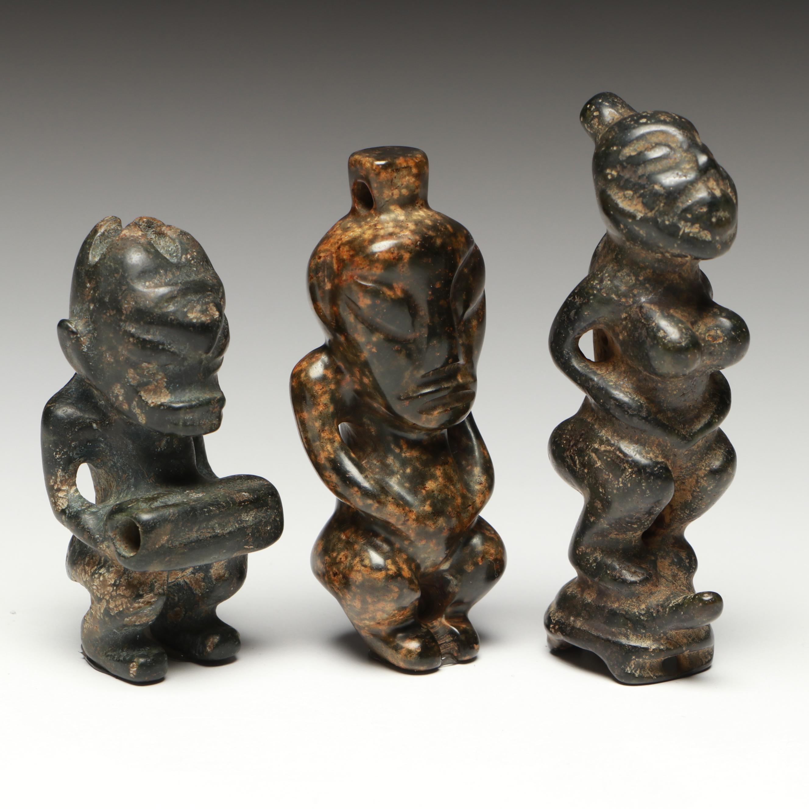 Chinese with Other Carved Serpentine Netsuke, Beads and Pendants