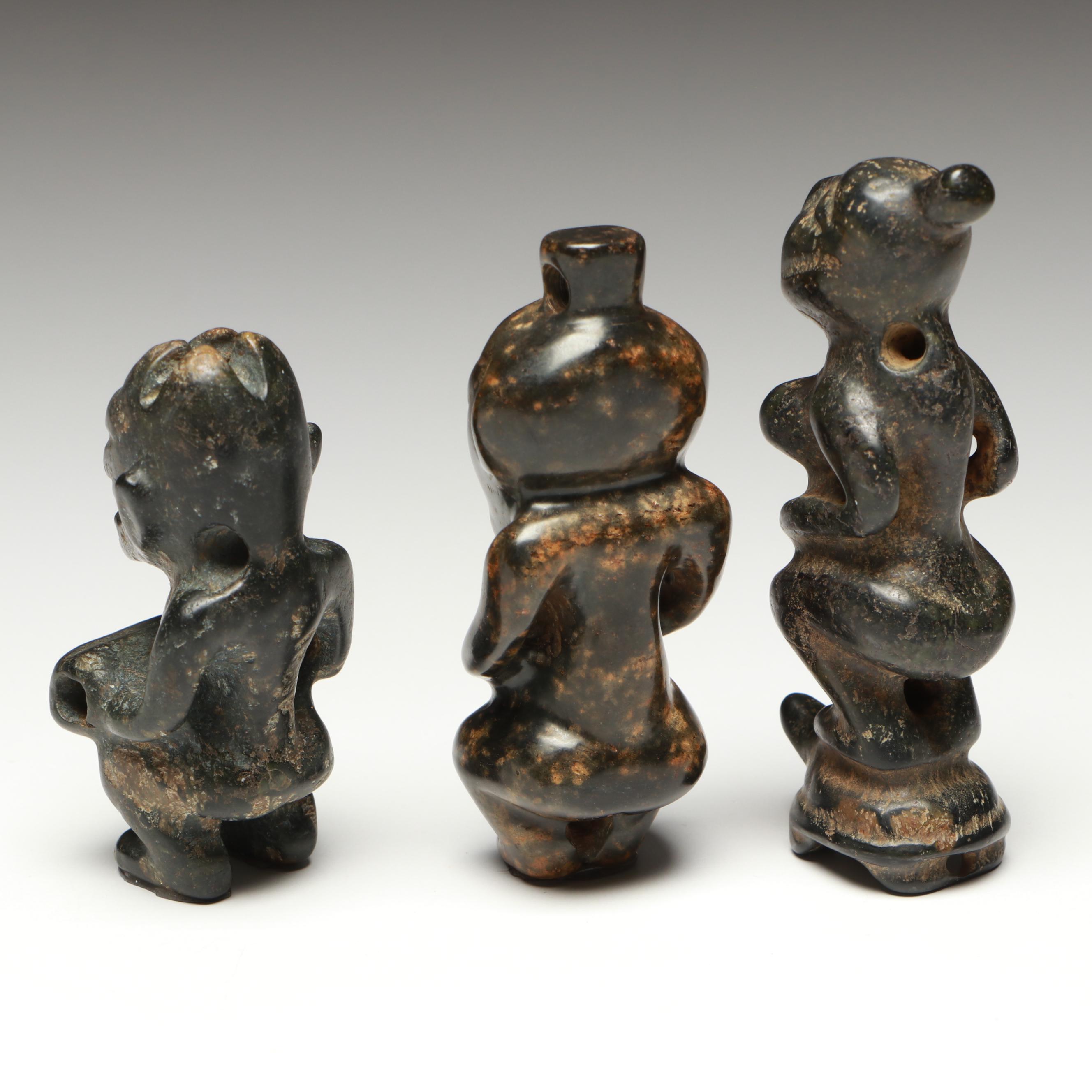Chinese with Other Carved Serpentine Netsuke, Beads and Pendants