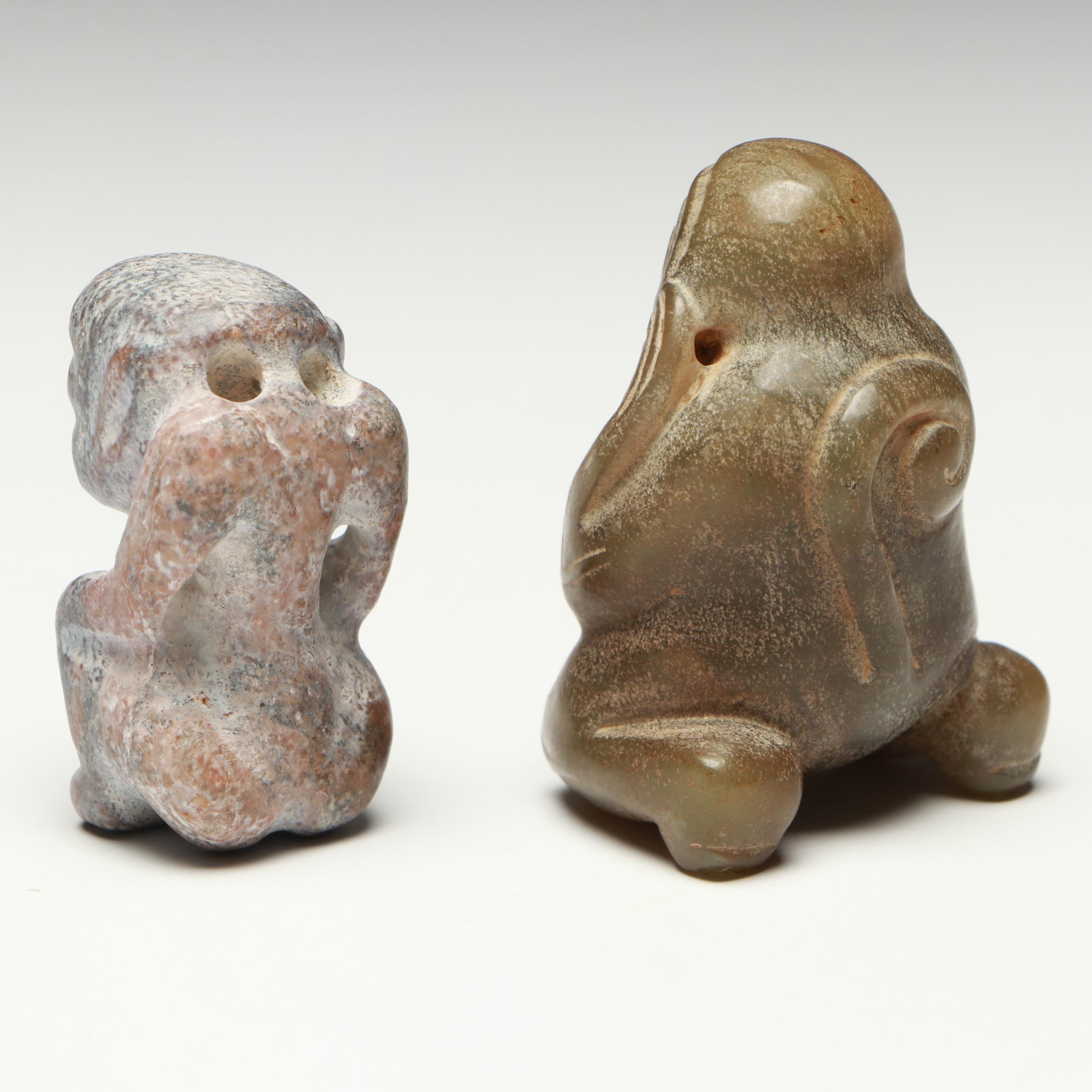 Chinese with Other Carved Serpentine Netsuke, Beads and Pendants