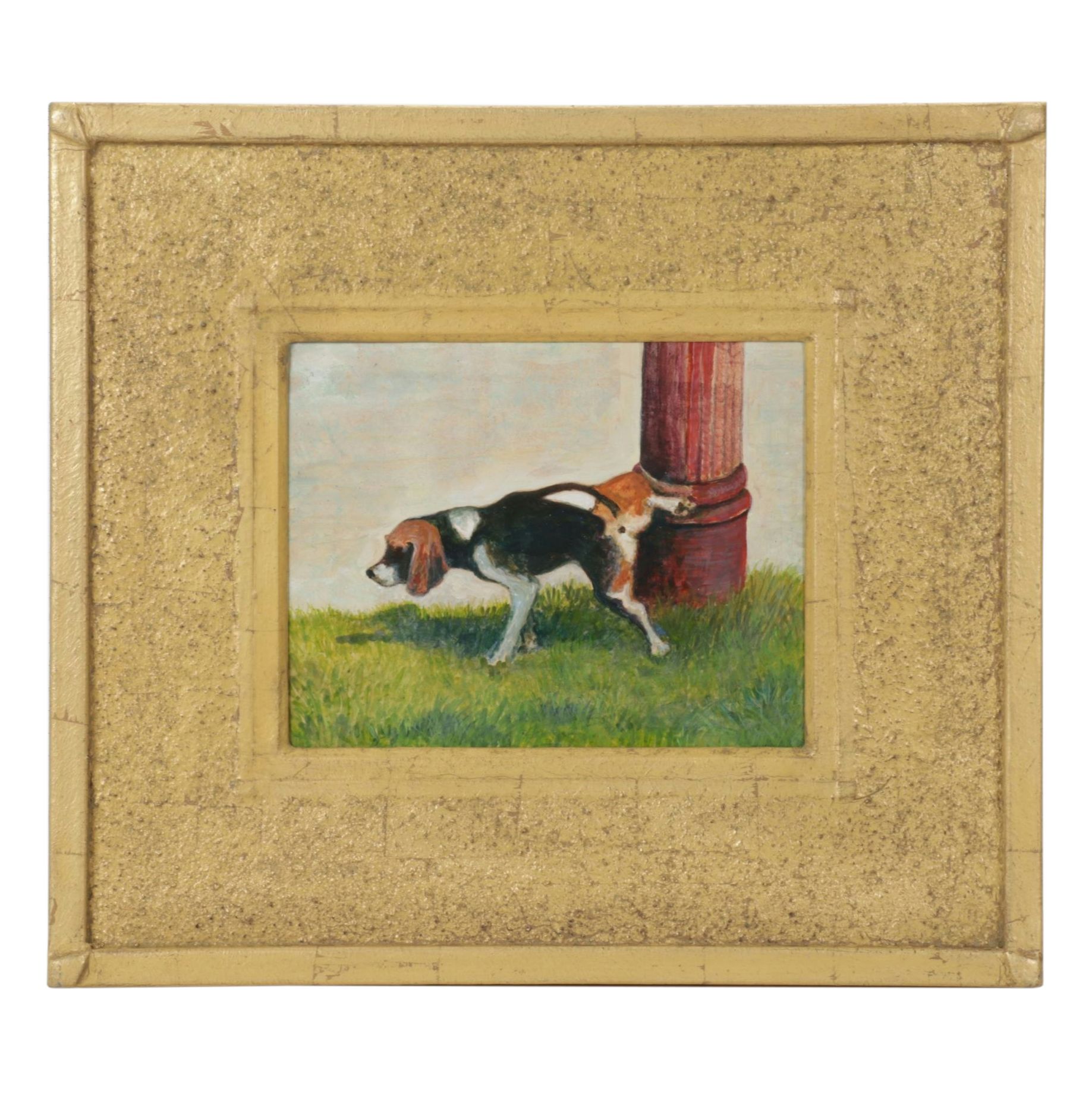 Oil Painting of Beagle and a Fire Hydrant, Late 20th Century