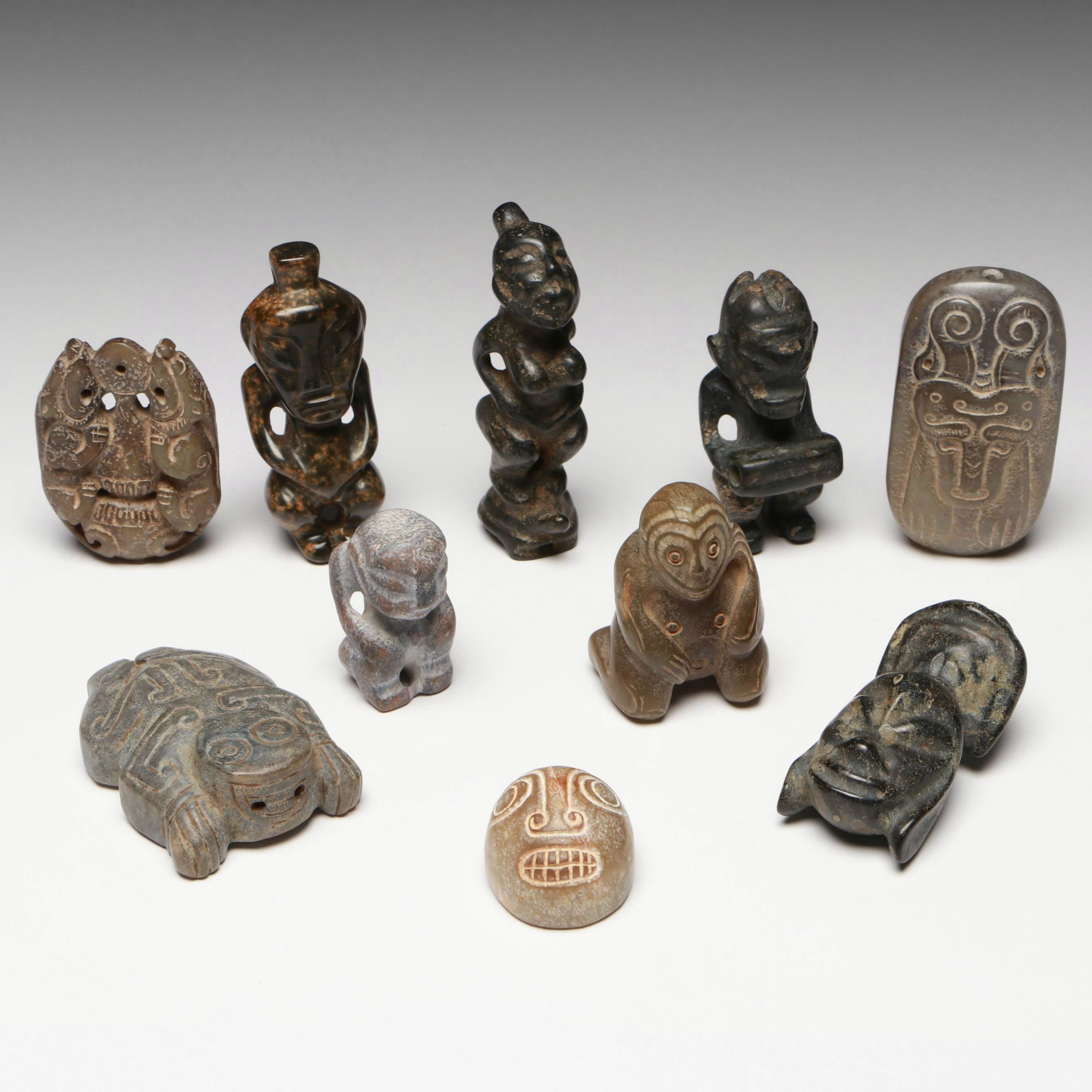 Chinese with Other Carved Serpentine Netsuke, Beads and Pendants