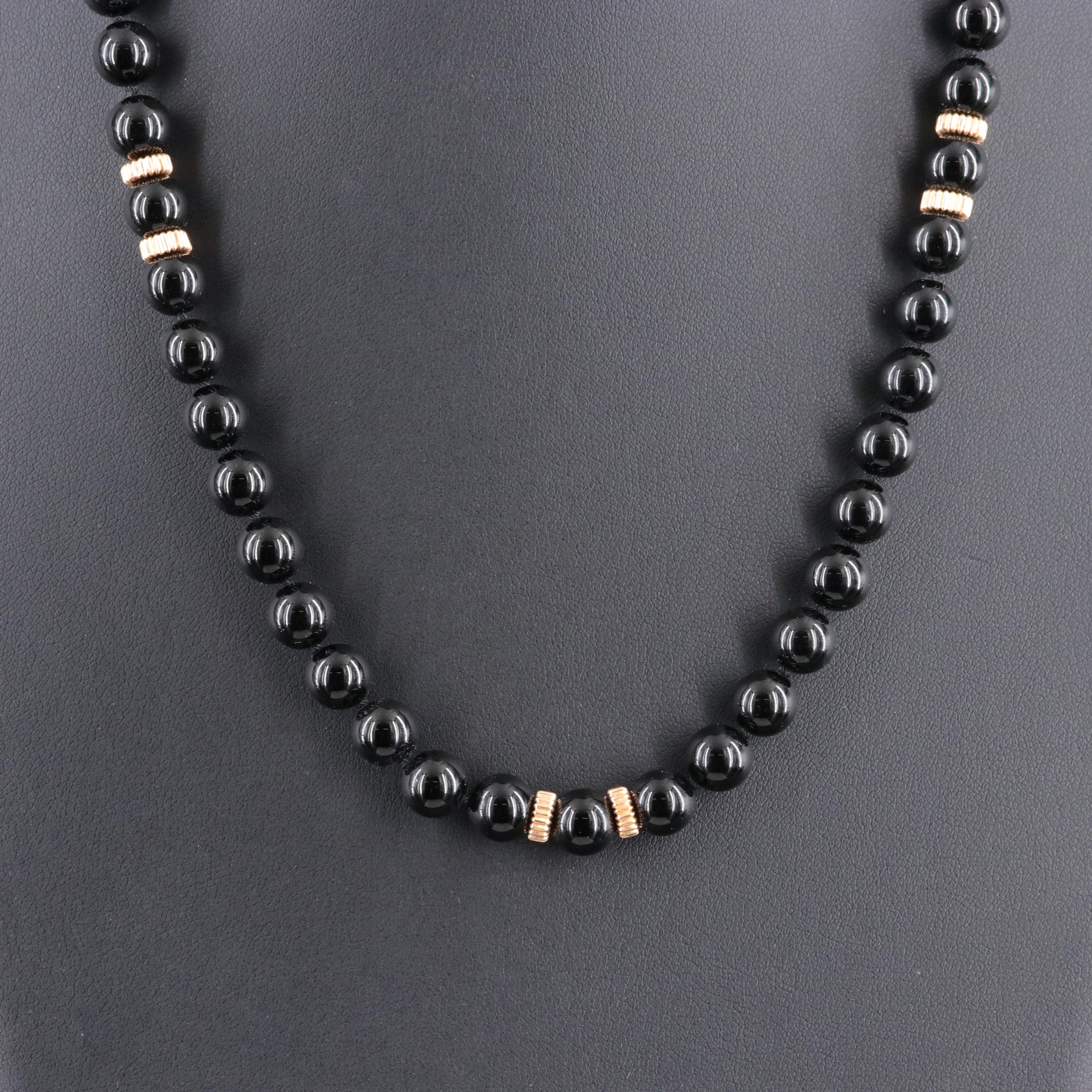 Black Onyx Necklace with 14K Fluted Bead Accent
