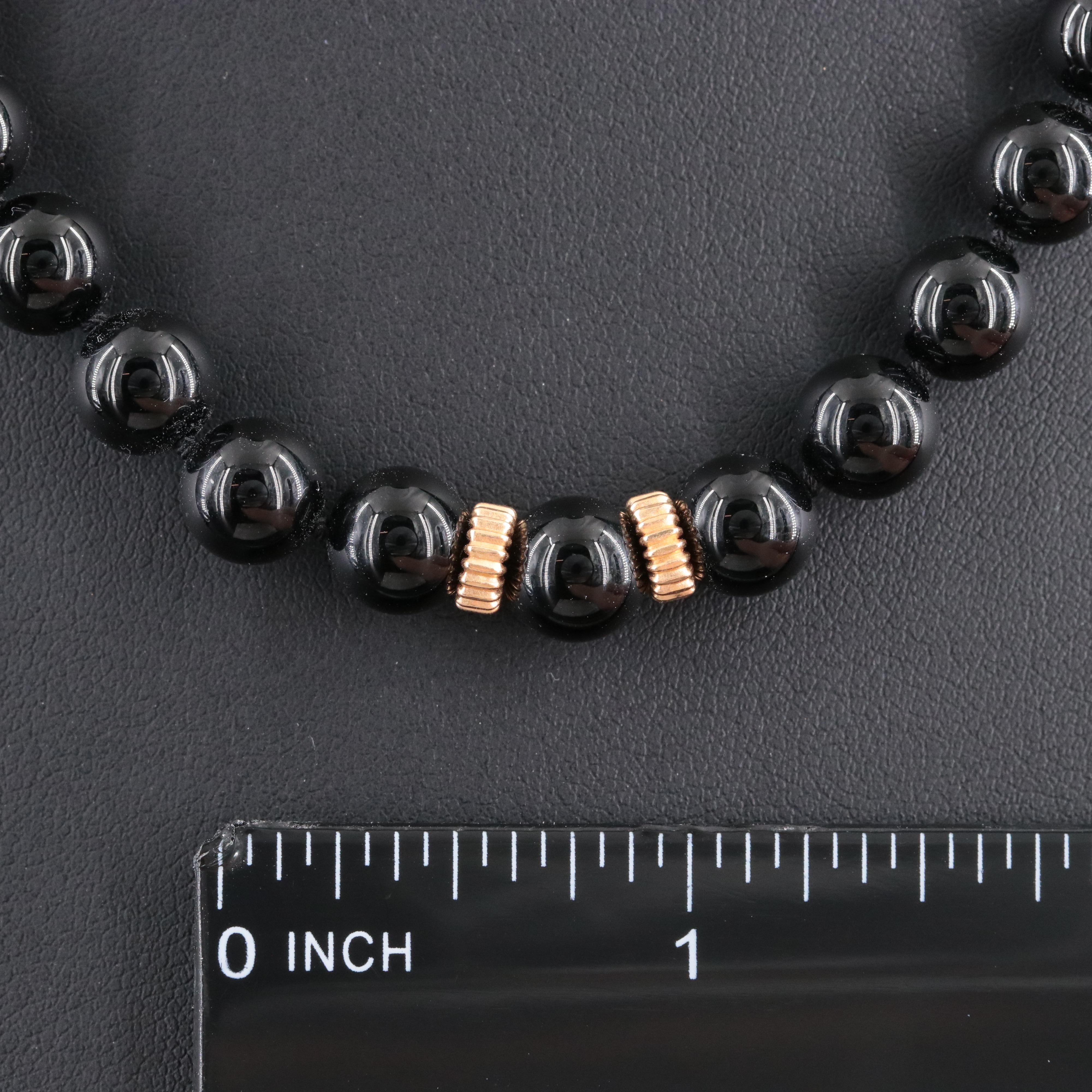 Black Onyx Necklace with 14K Fluted Bead Accent
