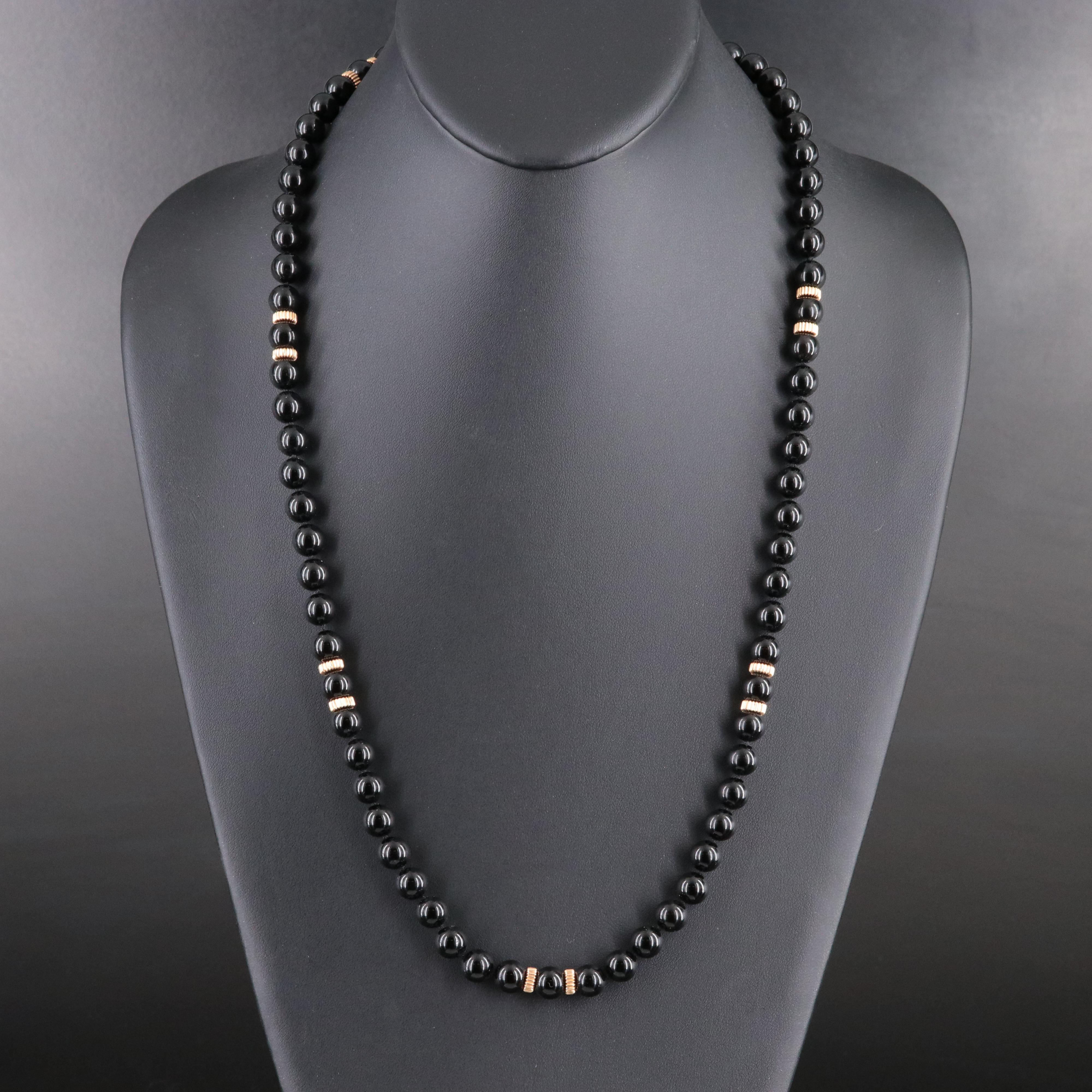 Black Onyx Necklace with 14K Fluted Bead Accent