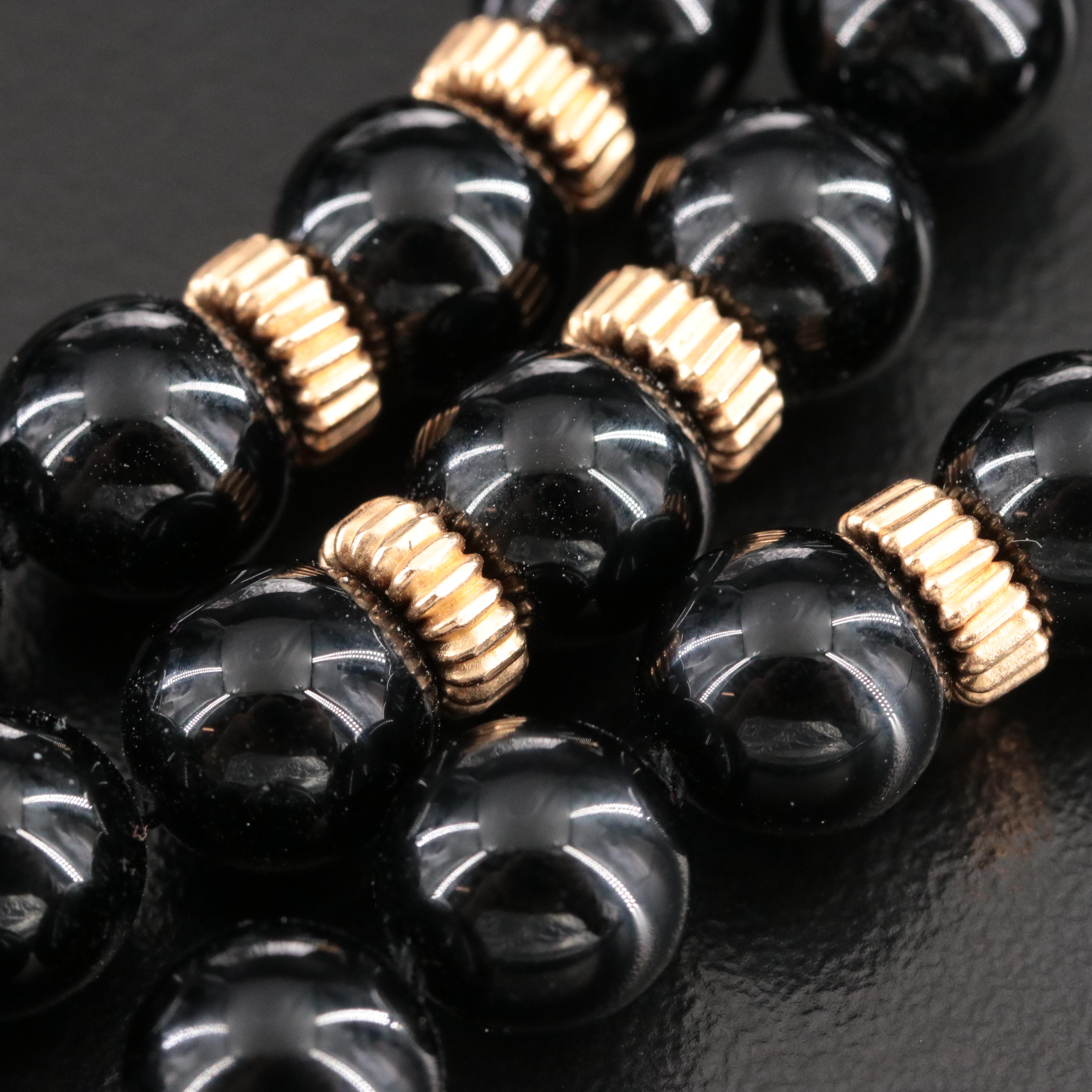 Black Onyx Necklace with 14K Fluted Bead Accent