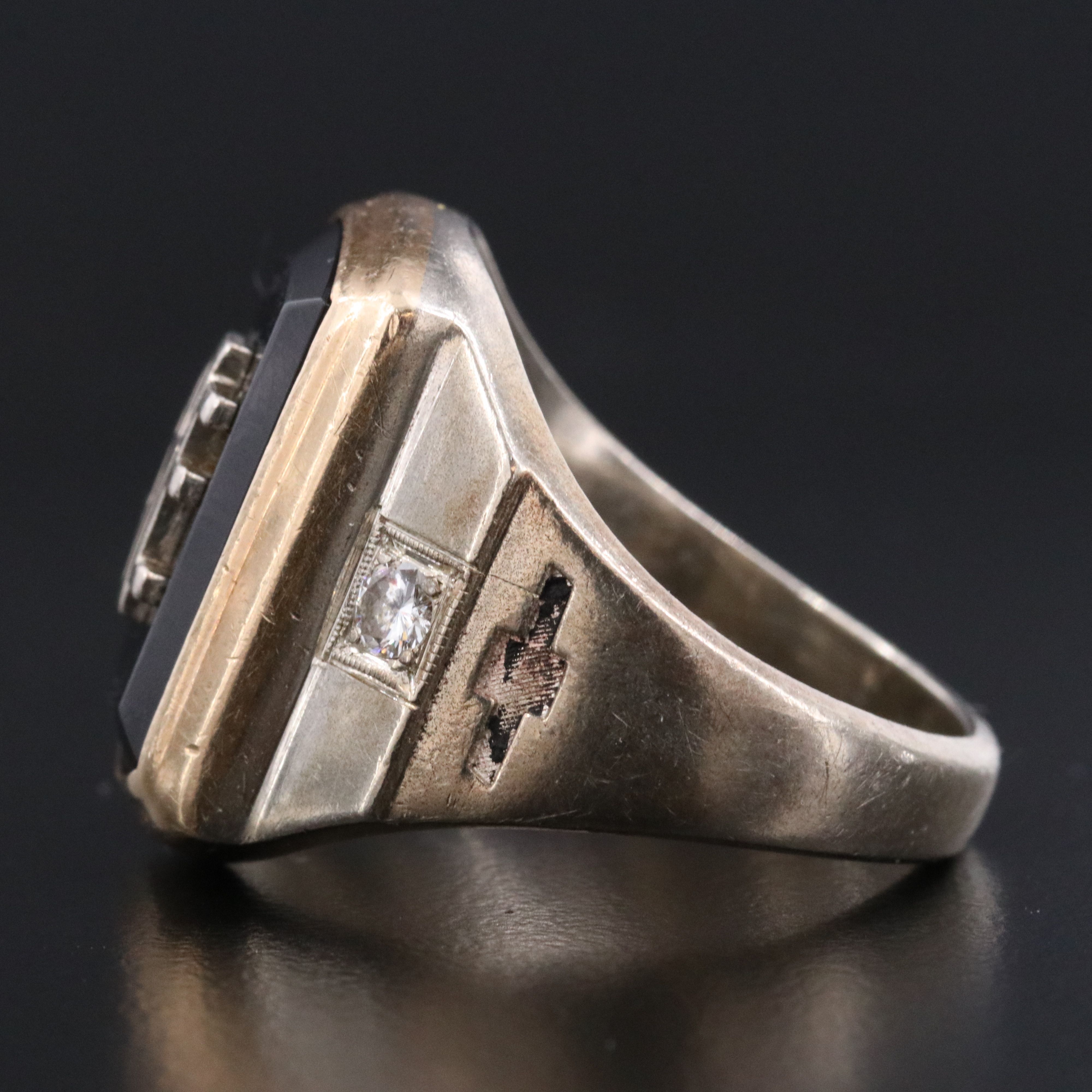 10K Black Onyx and Diamond Monogram Signet Ring