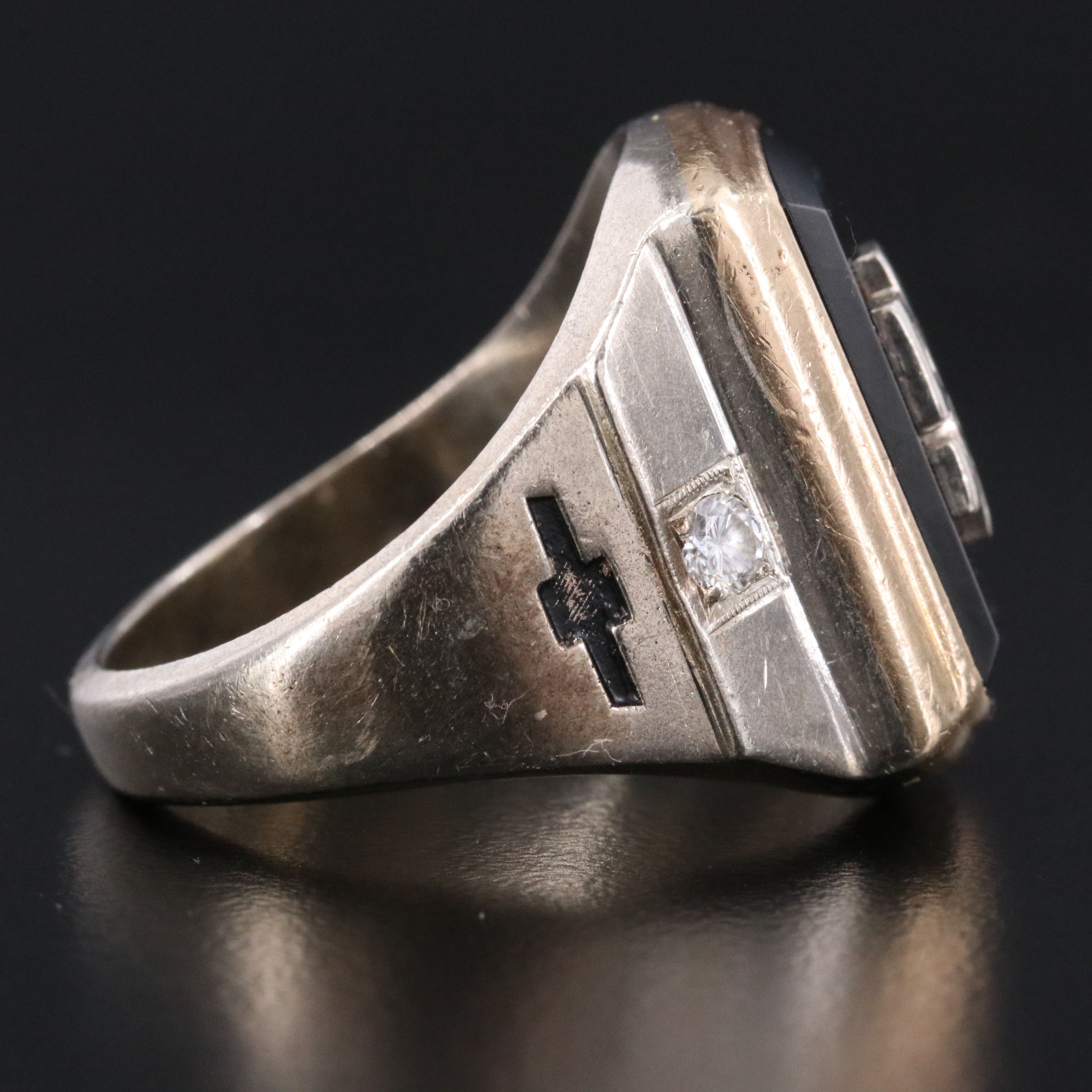 10K Black Onyx and Diamond Monogram Signet Ring