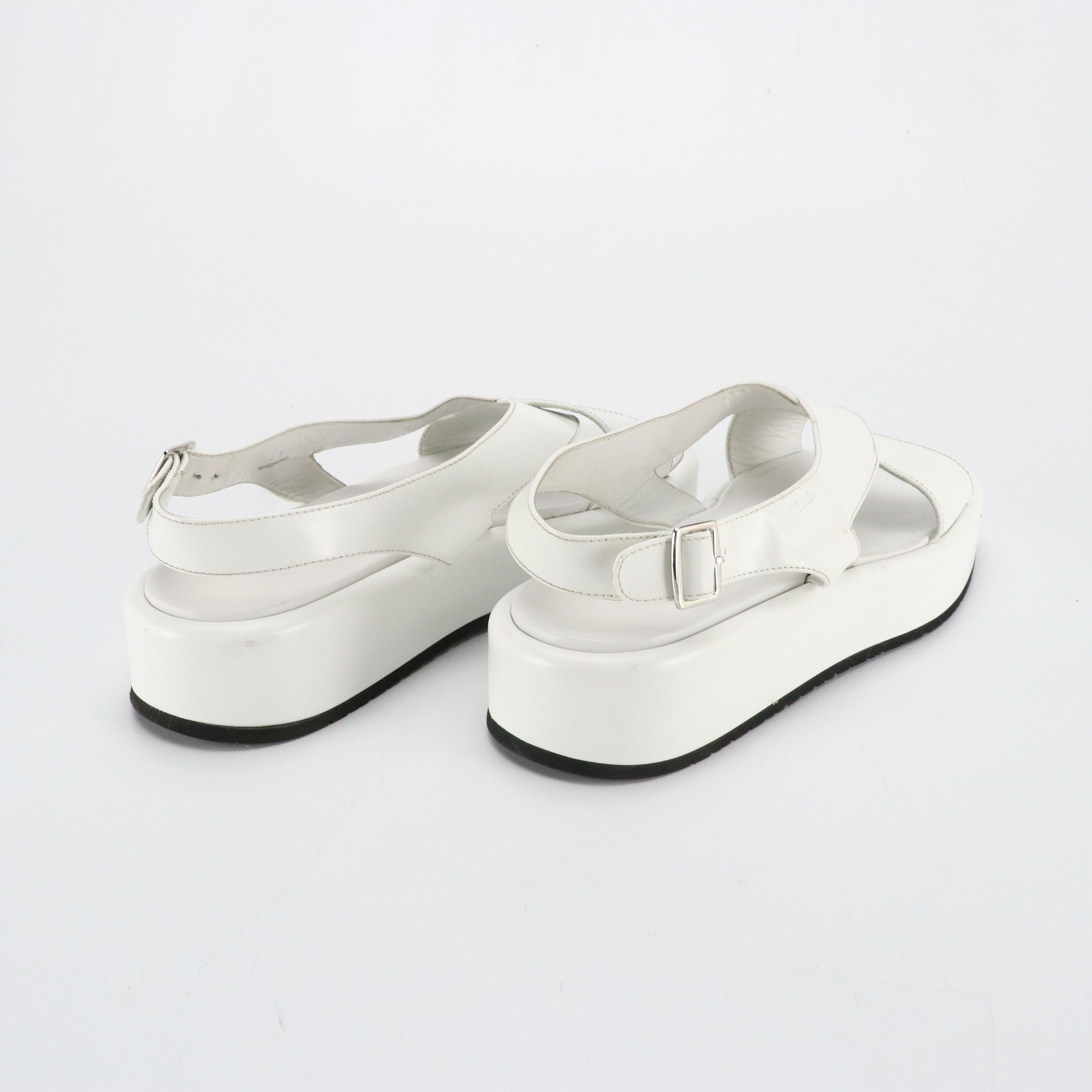 Prada White Leather Platform Sandals