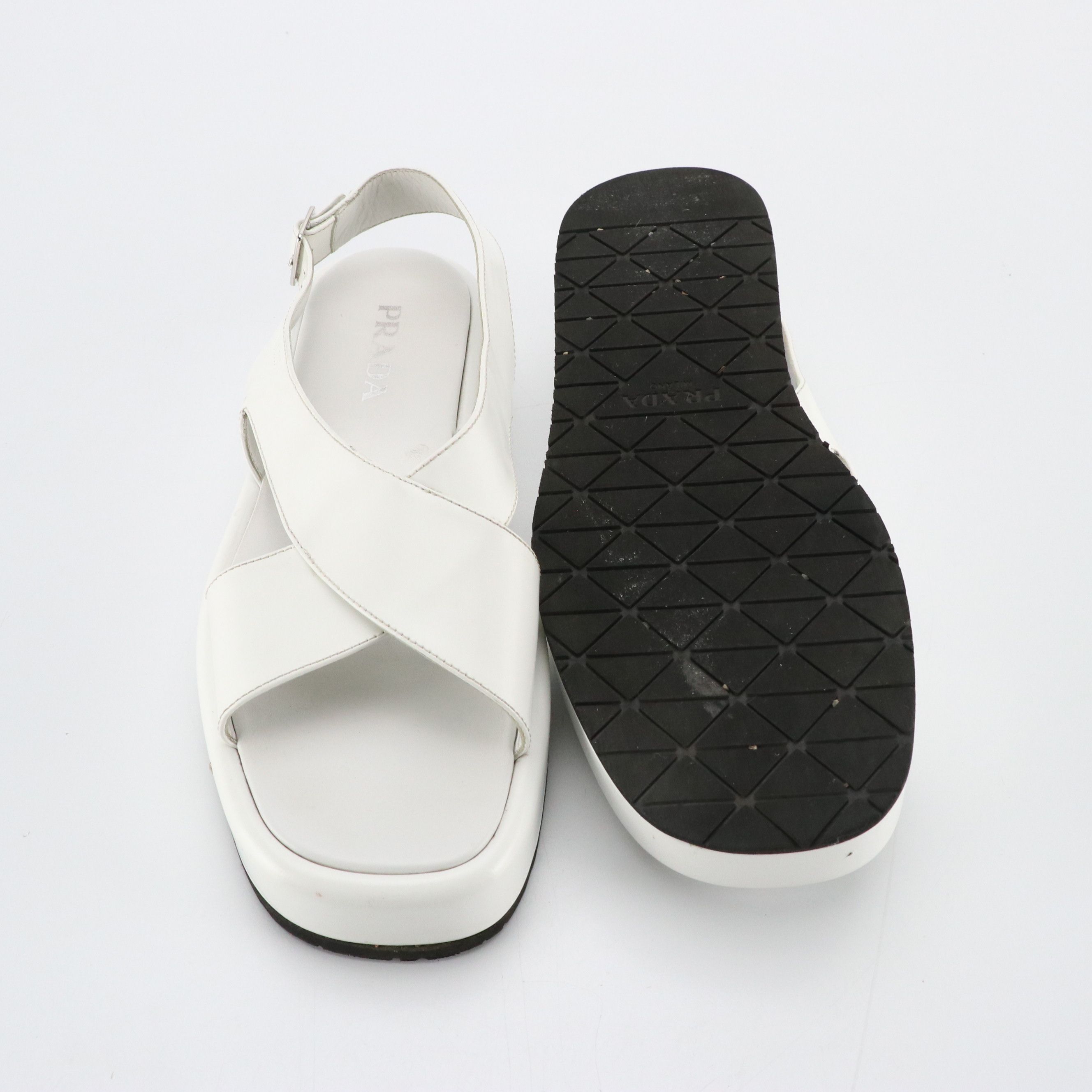 Prada White Leather Platform Sandals