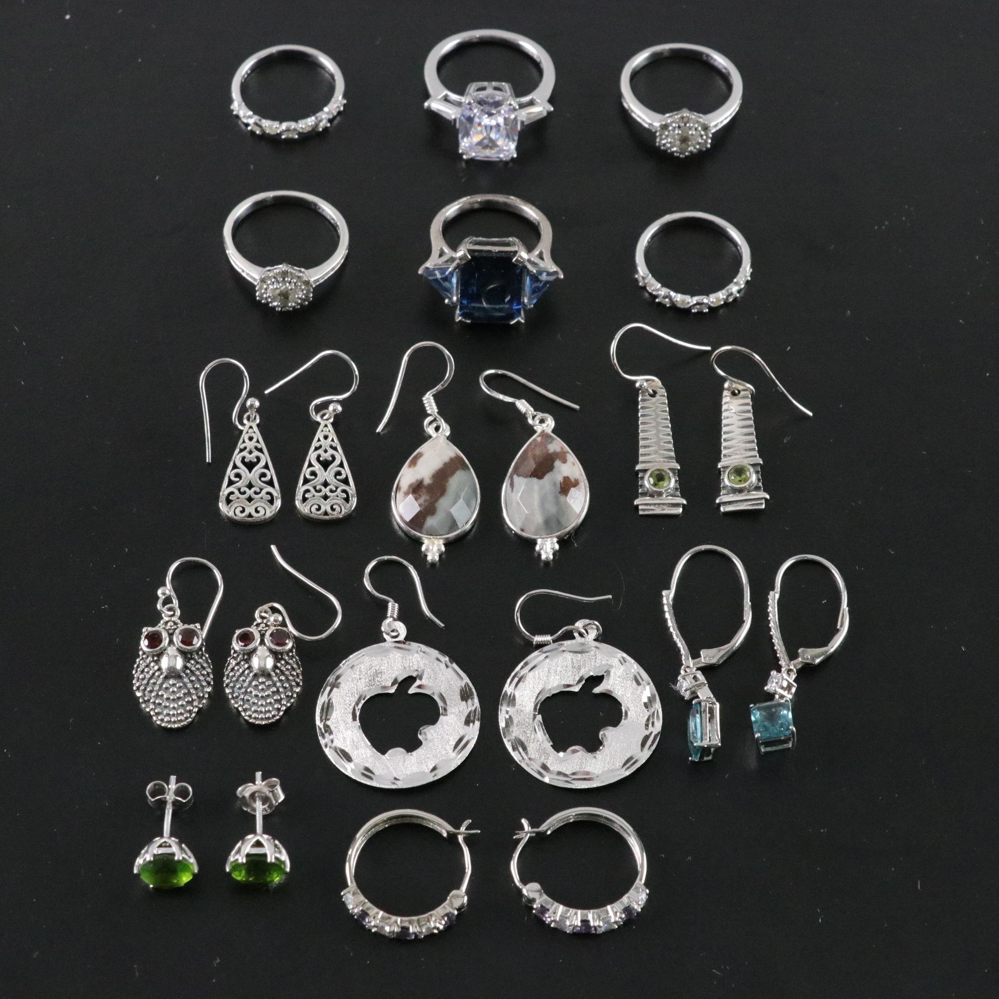 14 Assorted Sterling Silver Rings and Earrings