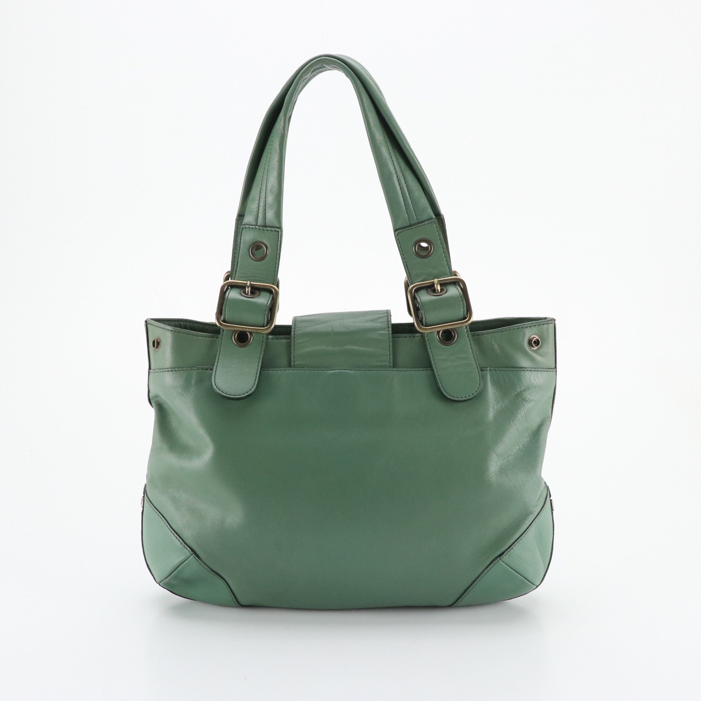 Chloé Logo Plate Handbag in Sea Green Calfskin Leather