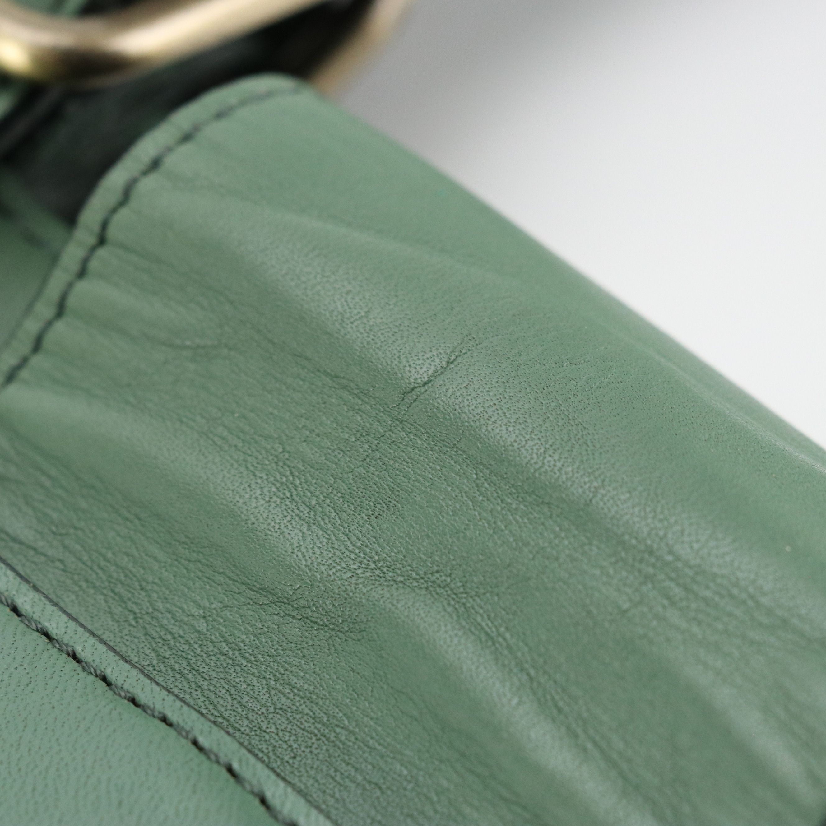 Chloé Logo Plate Handbag in Sea Green Calfskin Leather